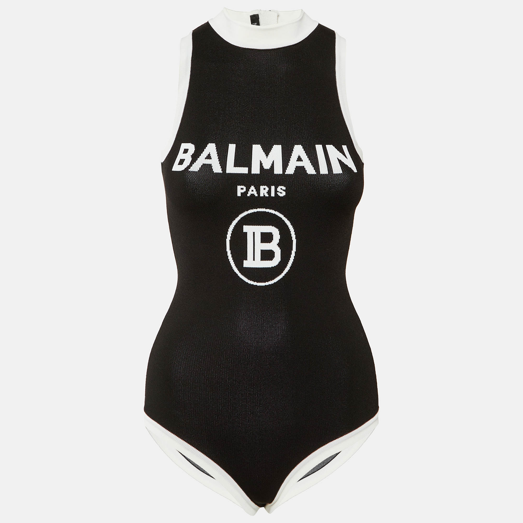 

Balmain Monochrome Logo Knit Bodysuit S, Black