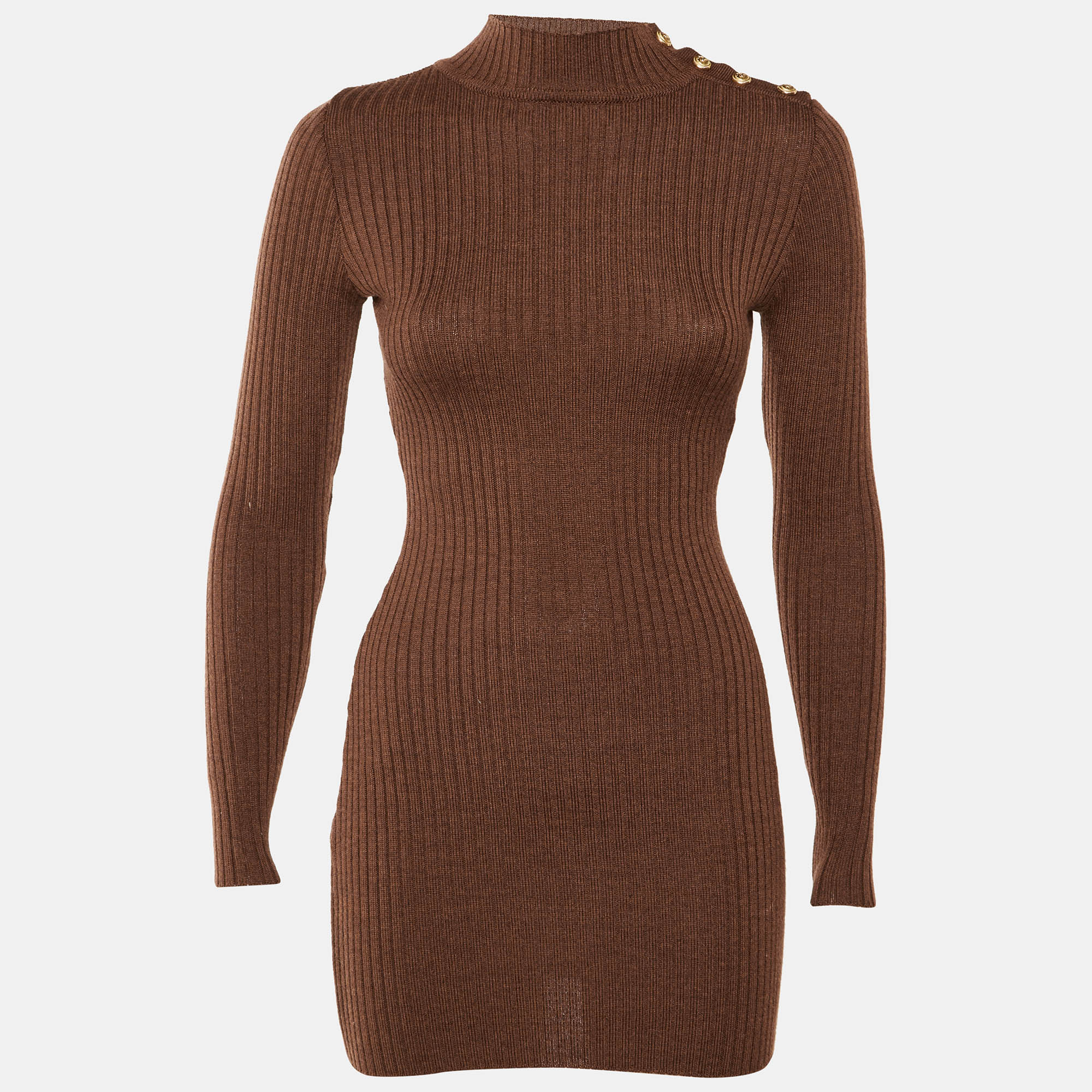 

Balmain Brown Merino Wool Knit Bodycon Dress S