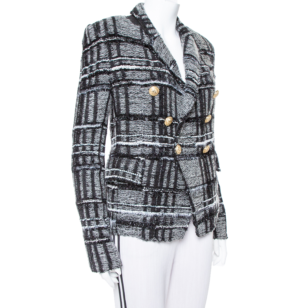 

Balmain Monochrome Lurex Unstructured Tweed Double Breasted Blazer, Black