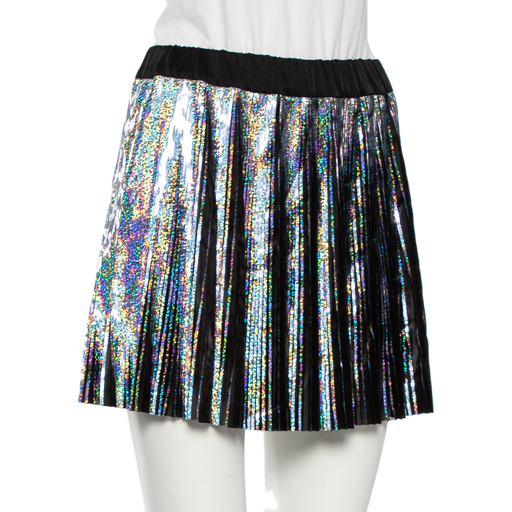 

Balmain Iridescent Holographic Synthetic Pleated Mini Skirt S, Metallic