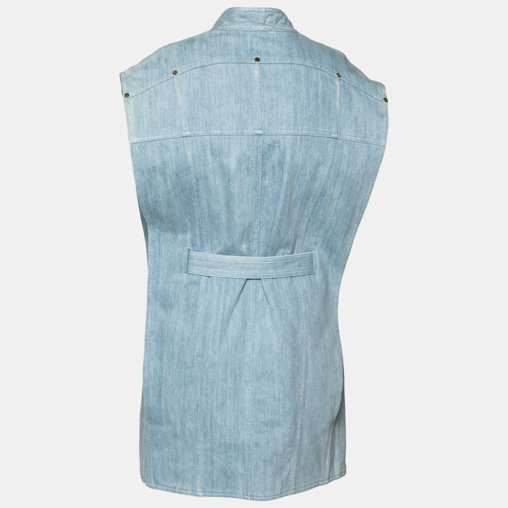 

Balmain Light Blue Denim Belted Long Vest