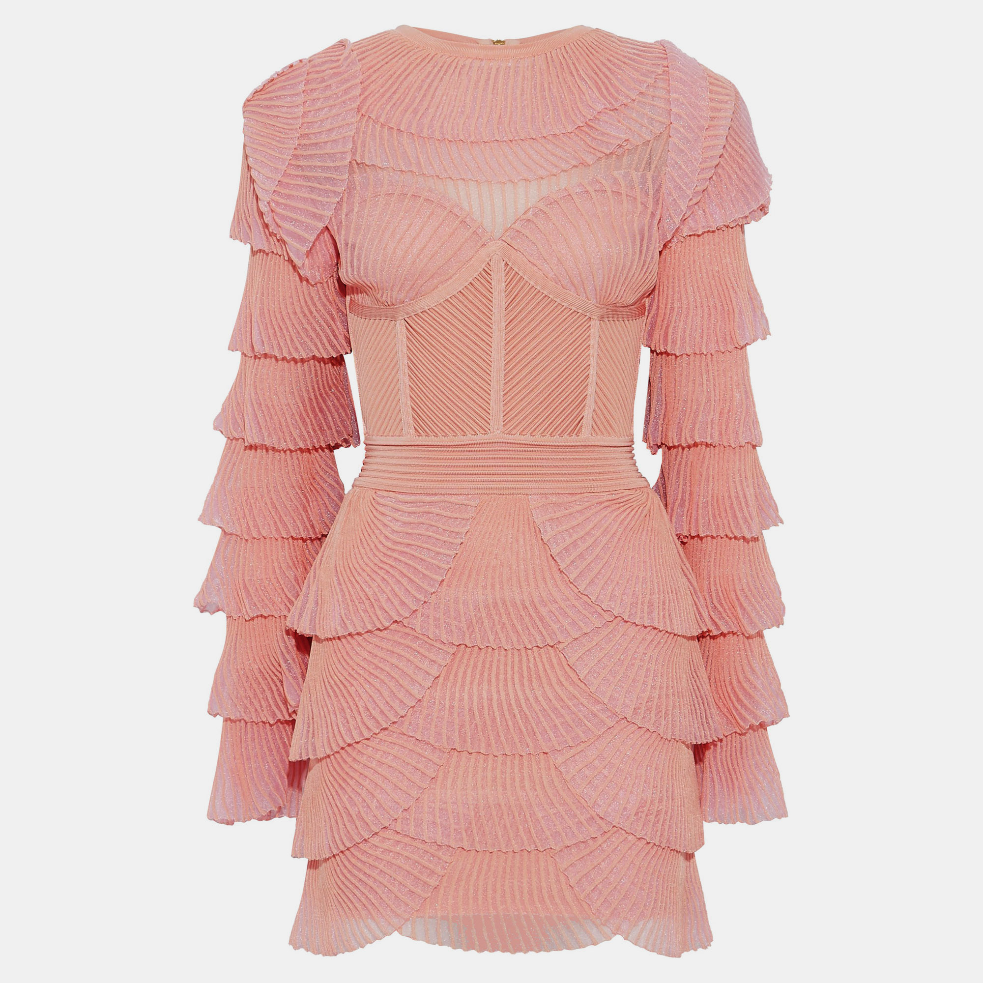 Pre-owned Balmain Viscose Mini Dress 46 In Pink