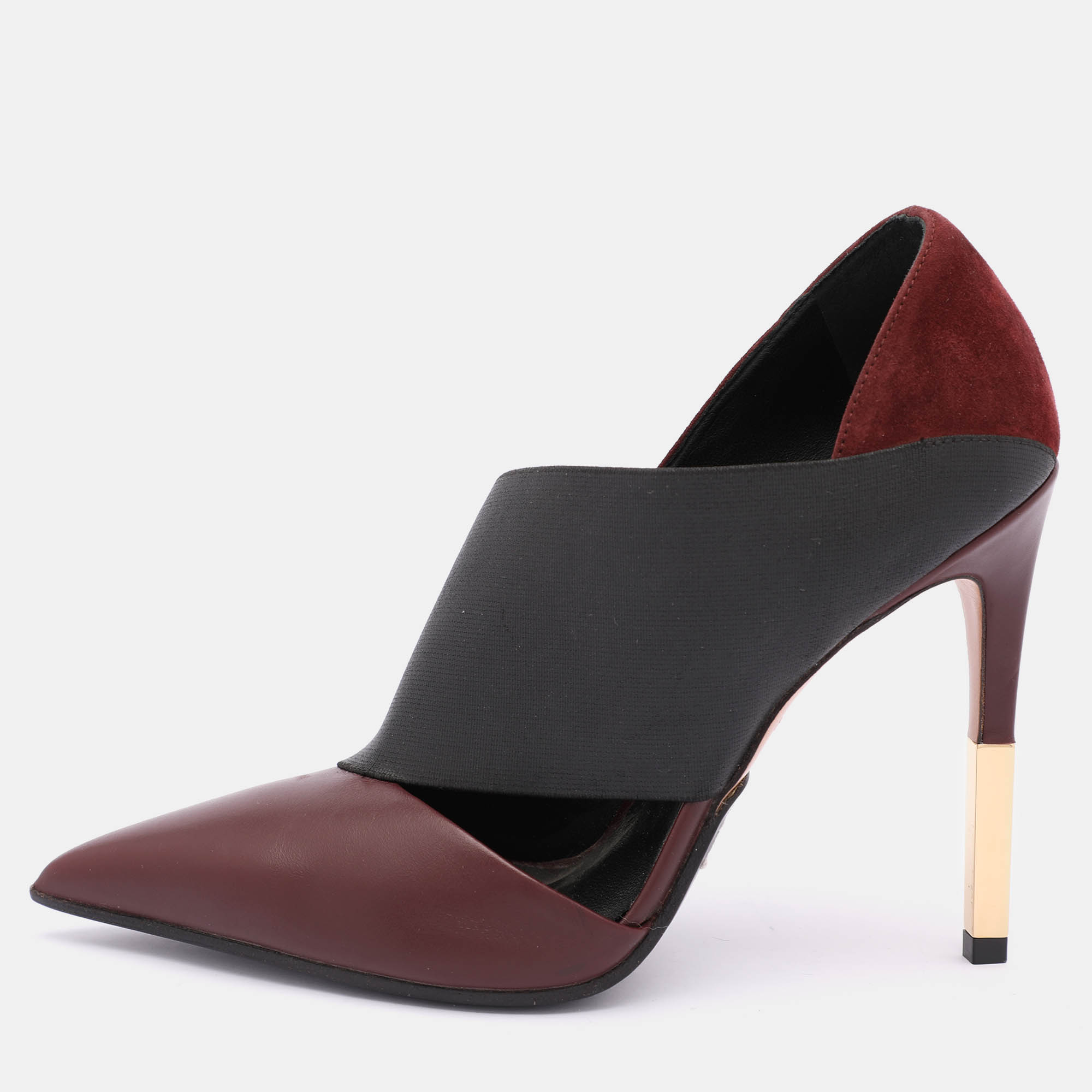 

Balmain Burgundy/Black Leather and Elastic Pointed Toe Pumps Size