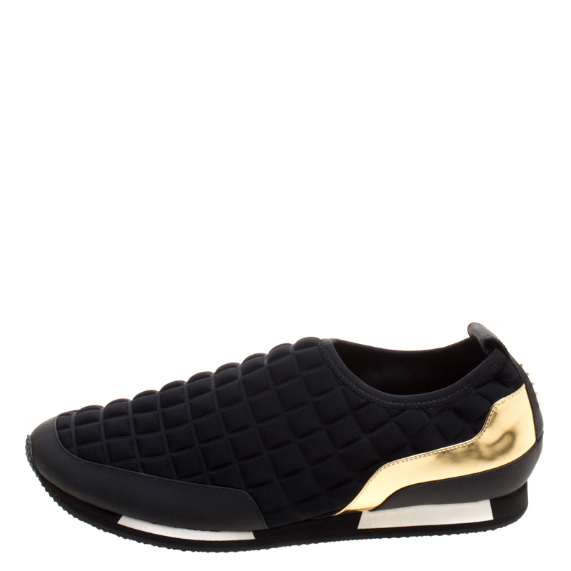 

Balmain Black Quilted Neoprene and Gold Metallic Leather Maya Slip On Sneakers Size