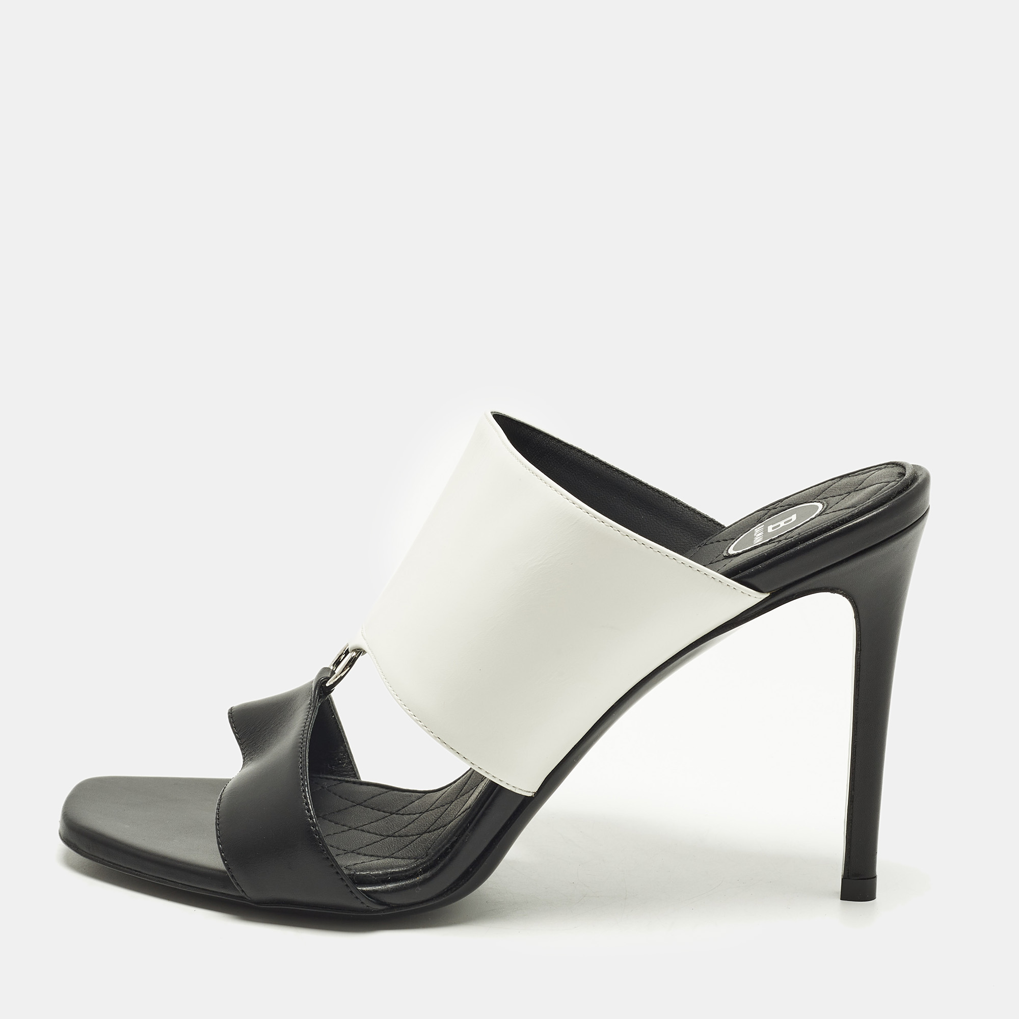 

Balmain Size  Black/White Leather Slide Sandals