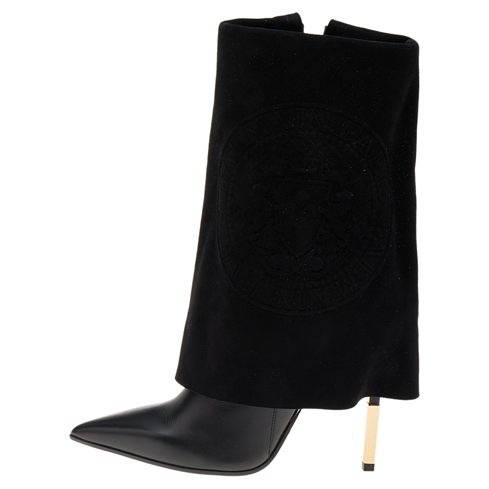 

Balmain Black Suede and Leather Babette Mid Calf Boots Size