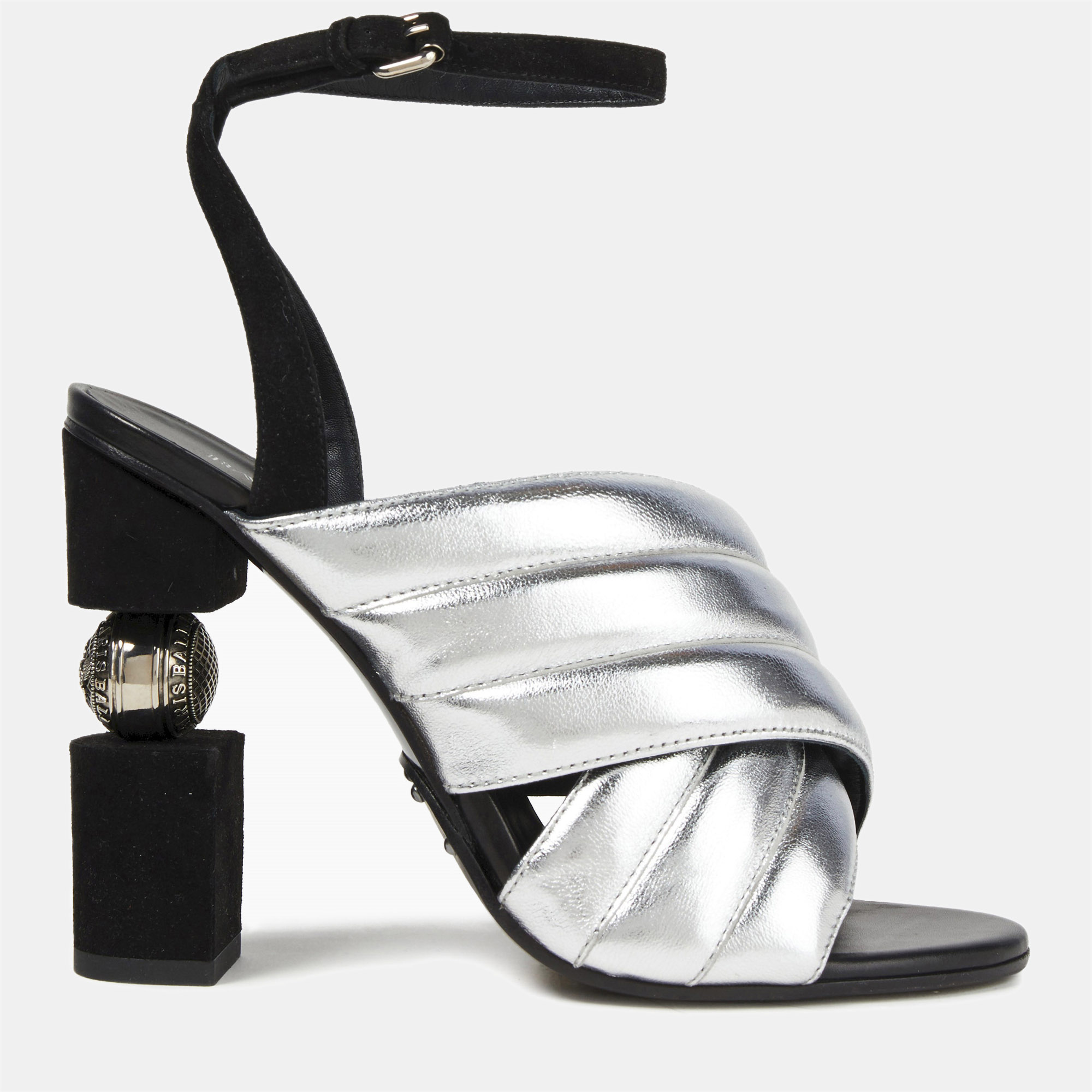 

Balmain Silver and Black Leather and Suede Sandals Size
