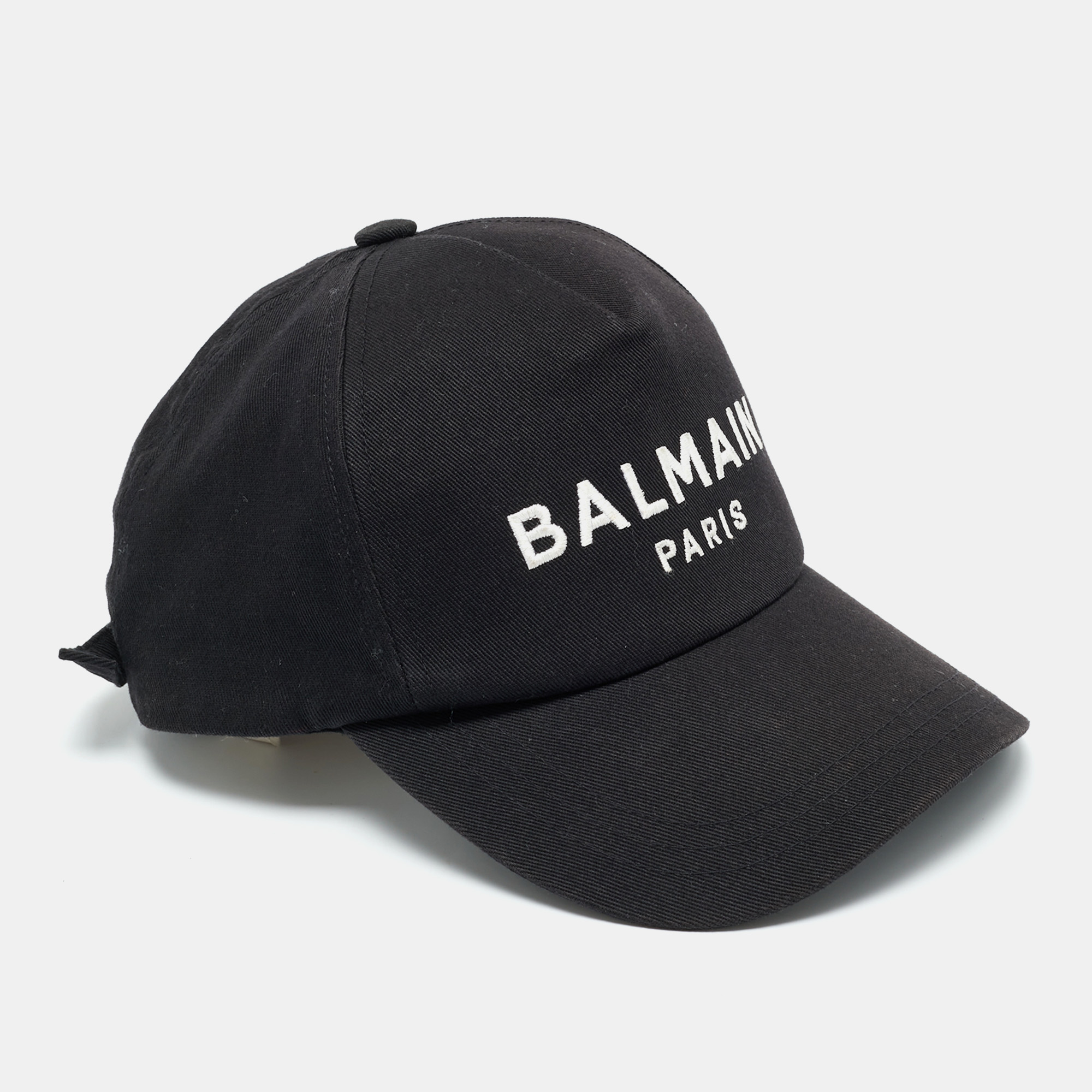 Pre-owned Balmain Black Logo Cotton Baseball Cap One Size In Sand