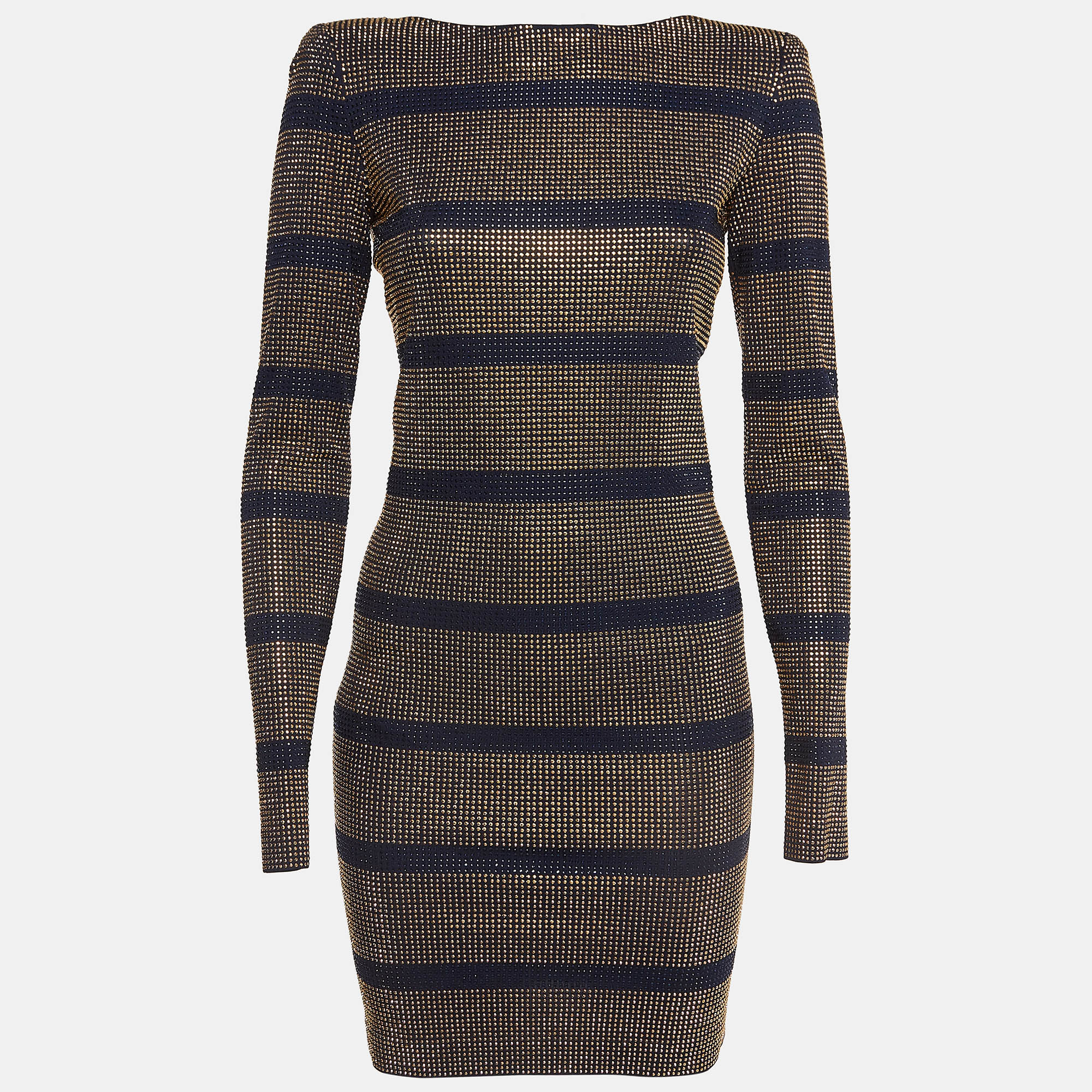 

Balmain Blue/Gold Studded Stripe Jersey Mini Dress M