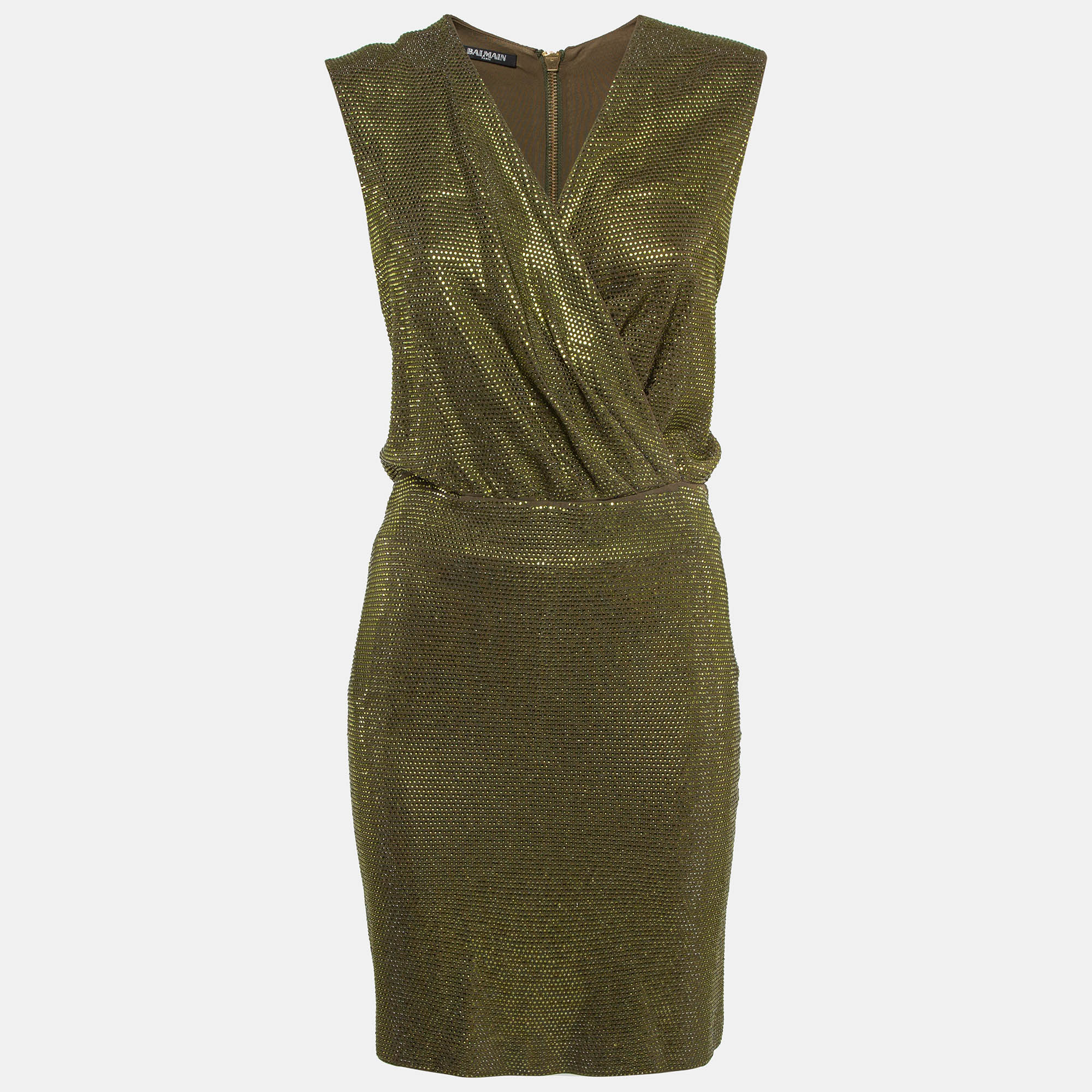 

Balmain Green Embellished Jersey V-Neck Sleeveless Dress M