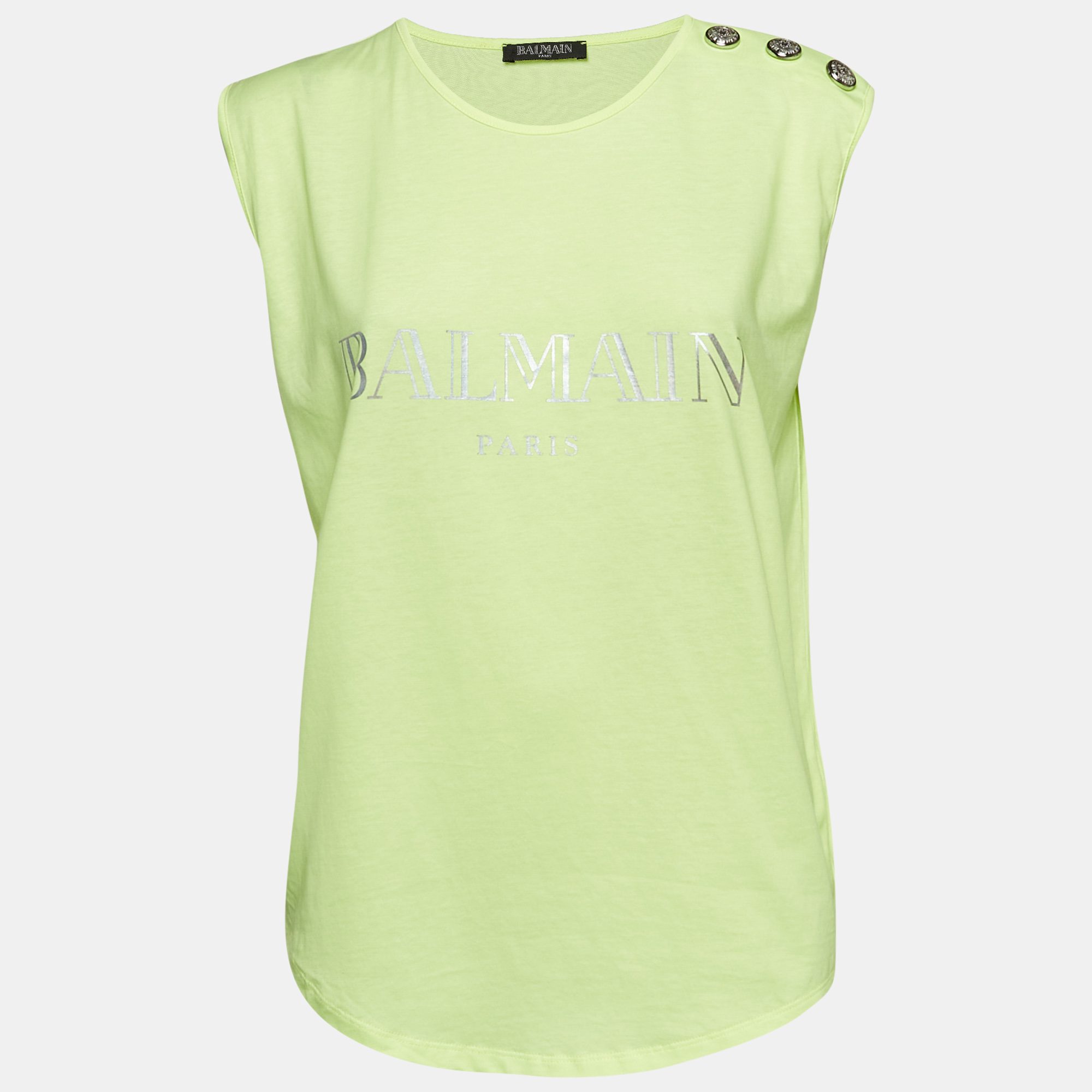 

Balmain Fluorescent Green Logo Print Jersey Sleeveless T-Shirt M