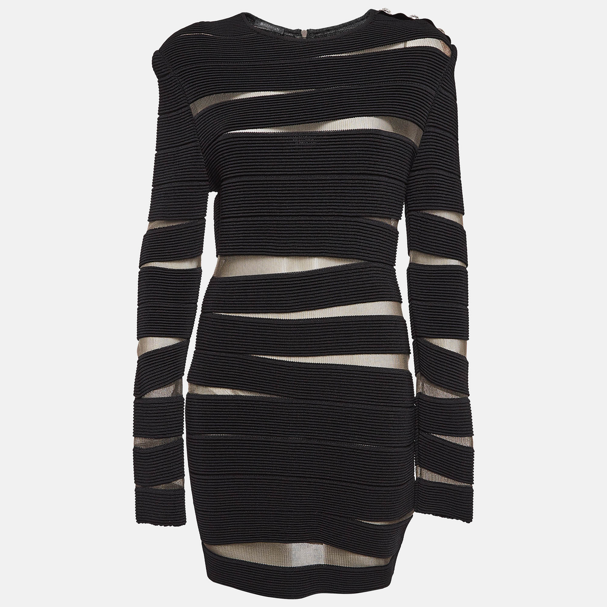 

Balmain Black Open Knit Long Sleeve Mini Dress L