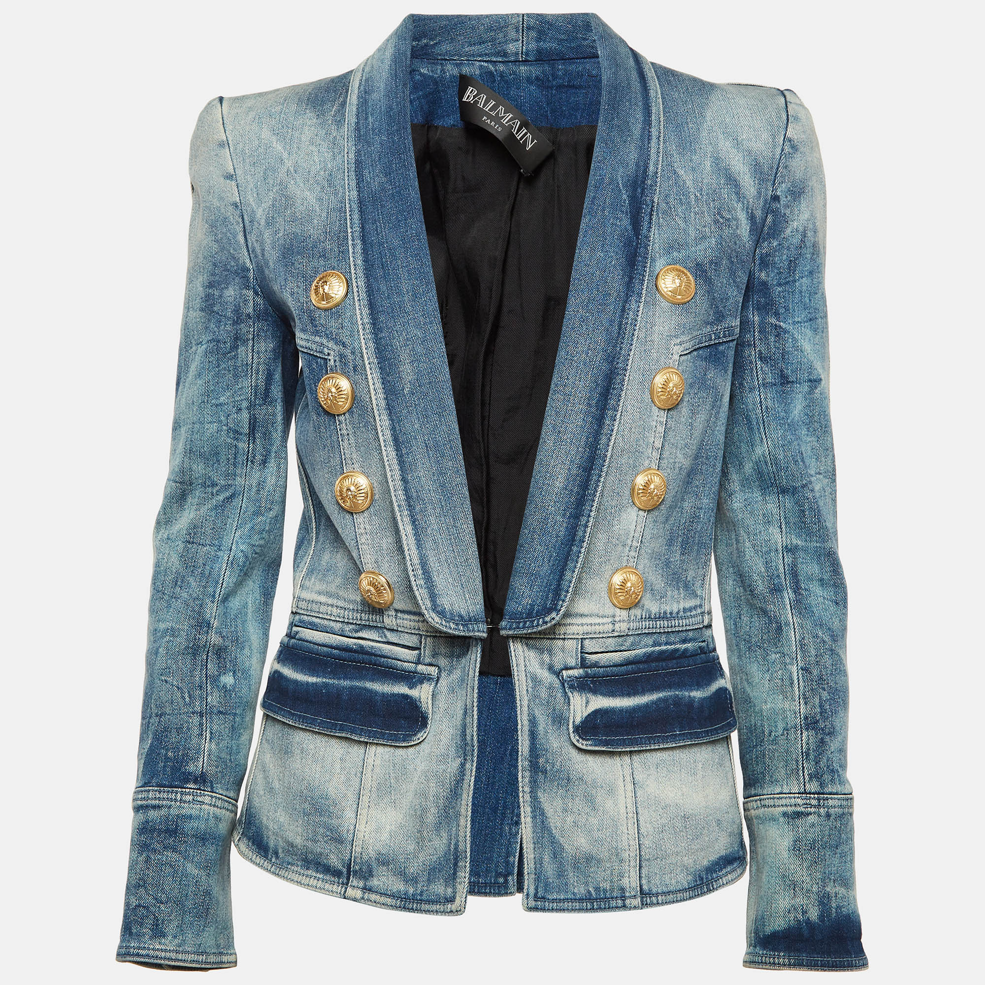 

Balmain Blue Washed Denim Open Front Jacket M