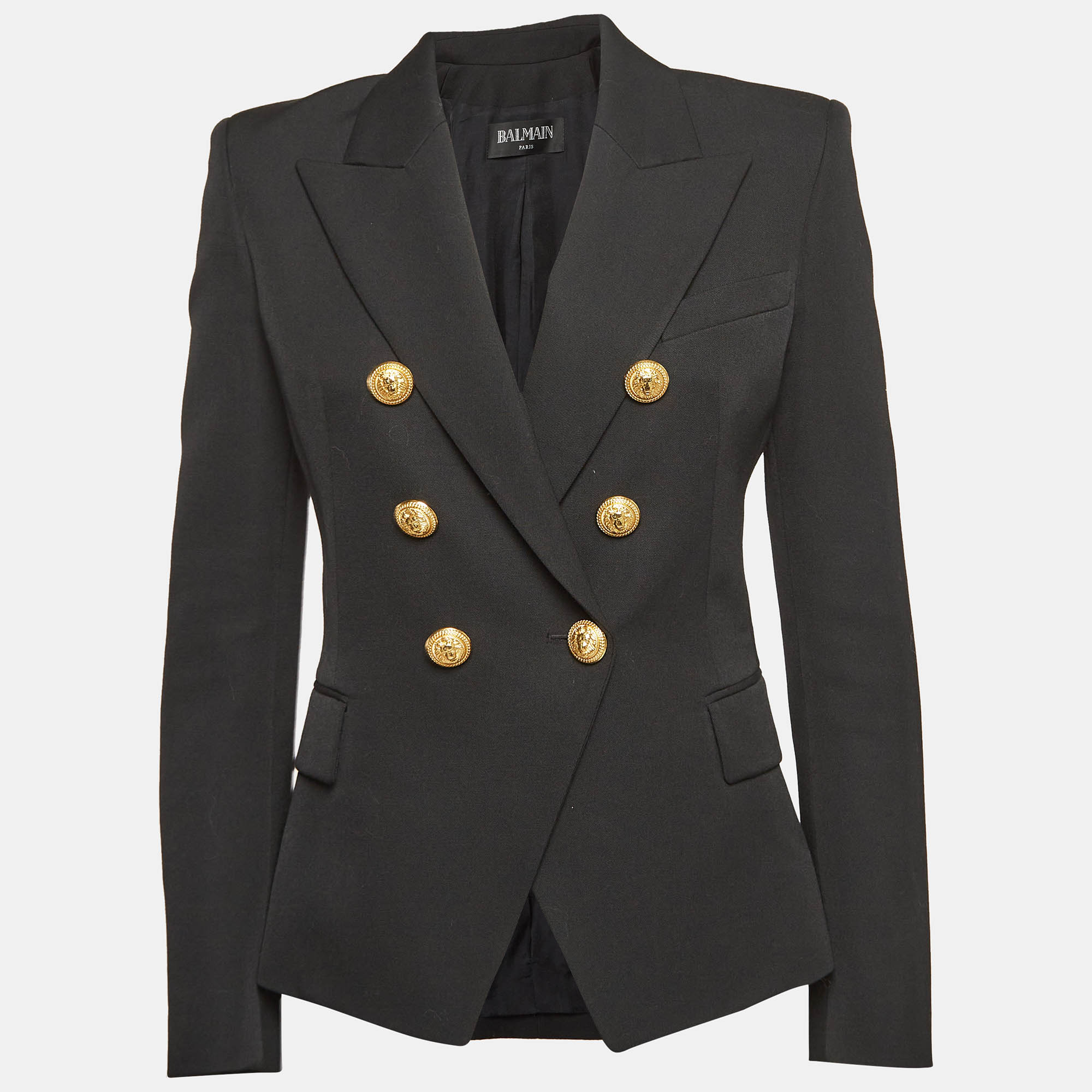 

Balmain Black Gabardine Double Breasted Blazer M