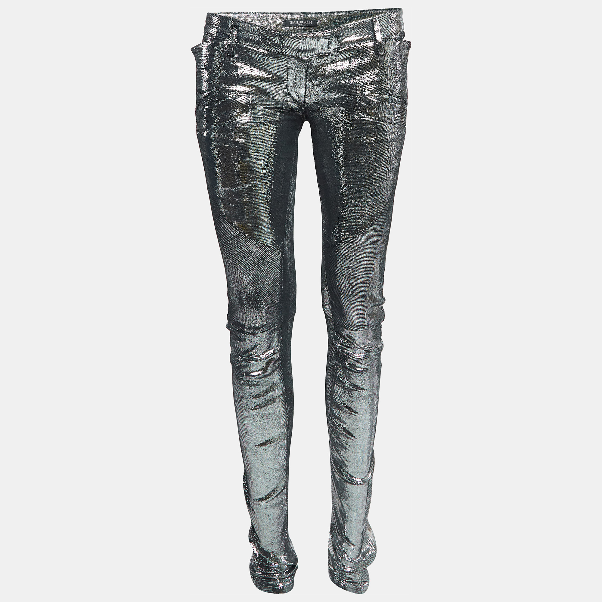 

Balmain Metallic Printed Leather Skinny Pants M