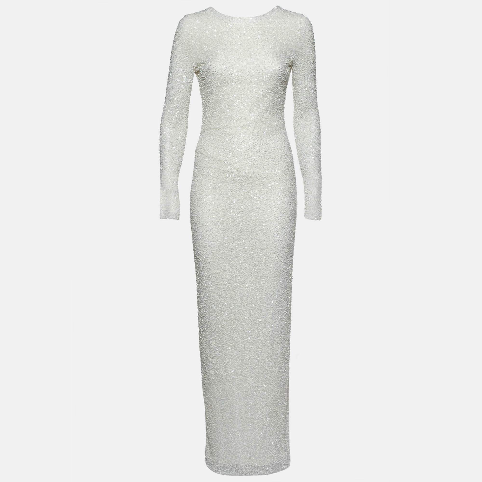 

Balmain White Sequin & Bead Embellished Mesh Gown S