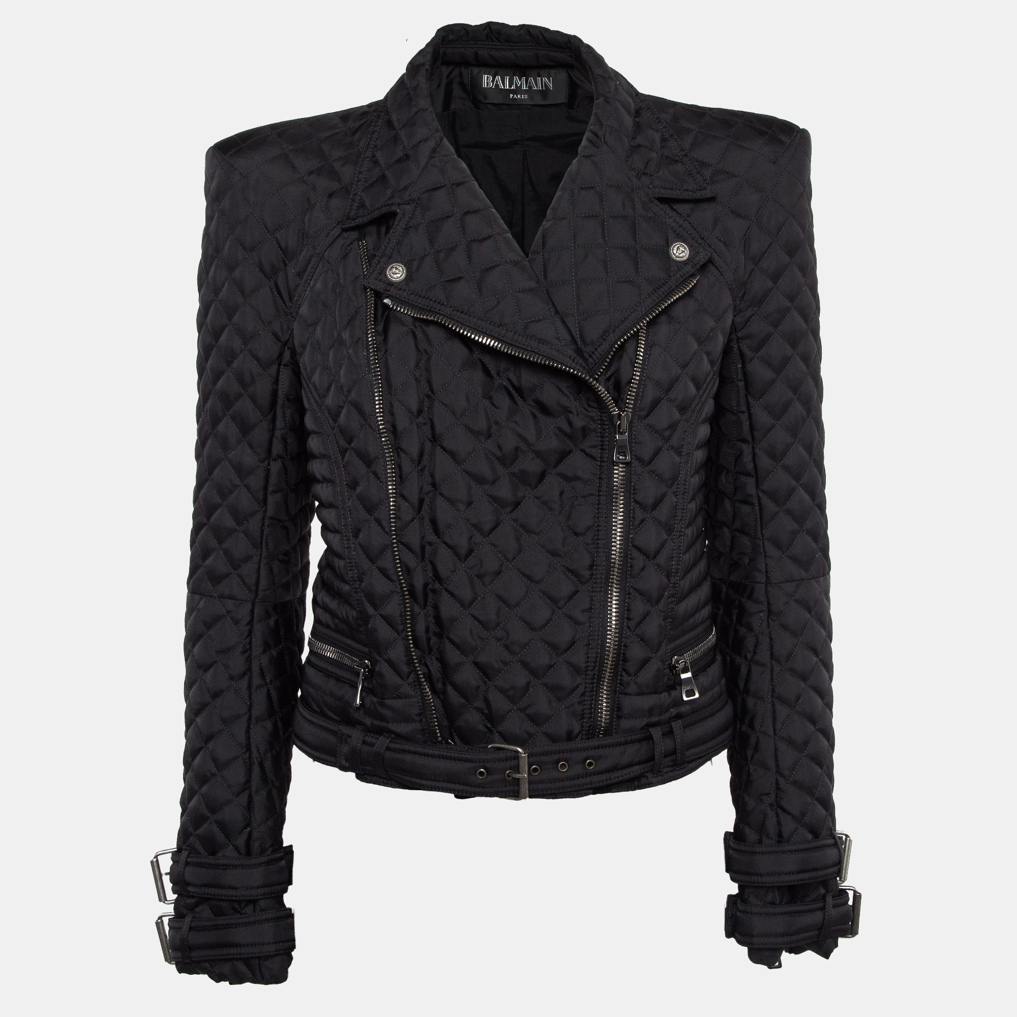 

Balmain Black Synthetic Quilted Biker Jacket L