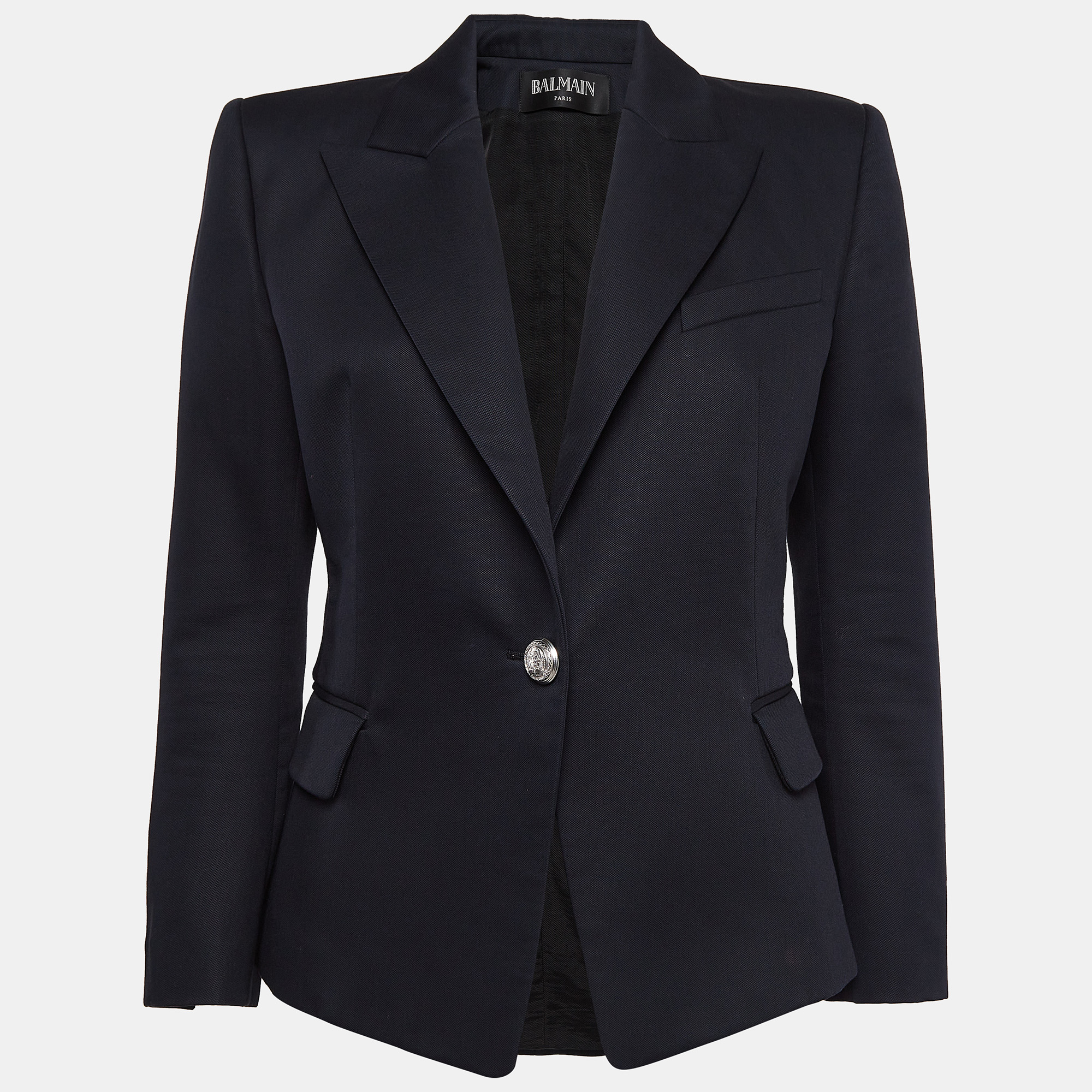 Pre-owned Balmain Navy Blue Cotton Single Breasted Blazer L