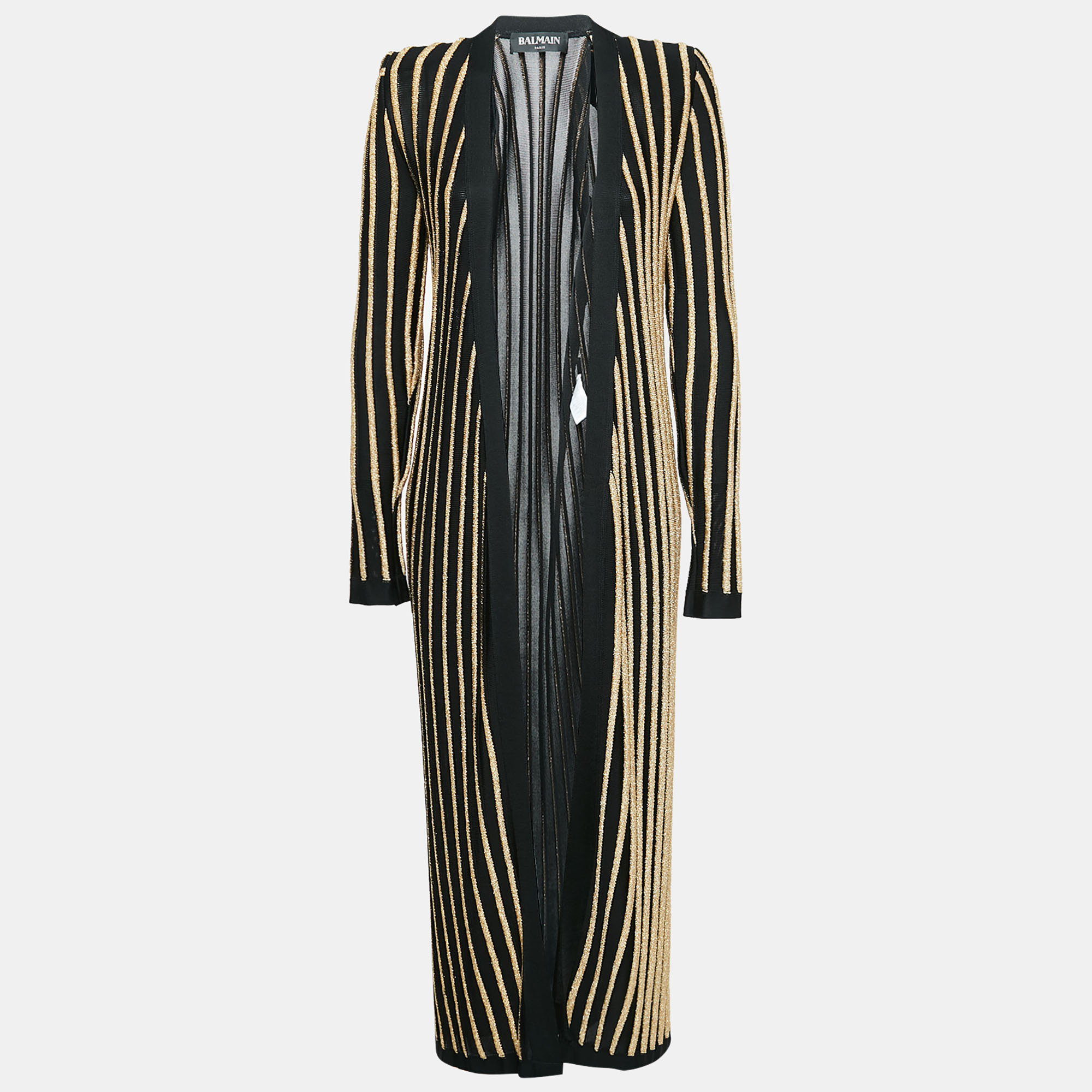 

Balmain Black/Gold Striped Lurex Knit Duster Cardigan S