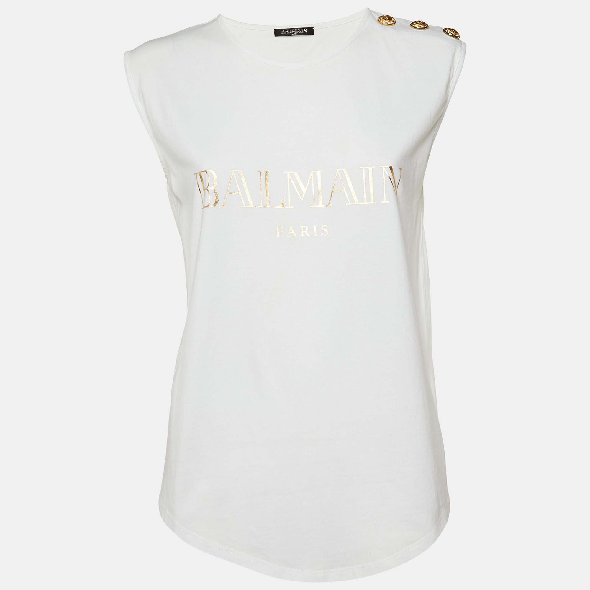 

Balmain White Logo Print Cotton Sleeveless T-Shirt M