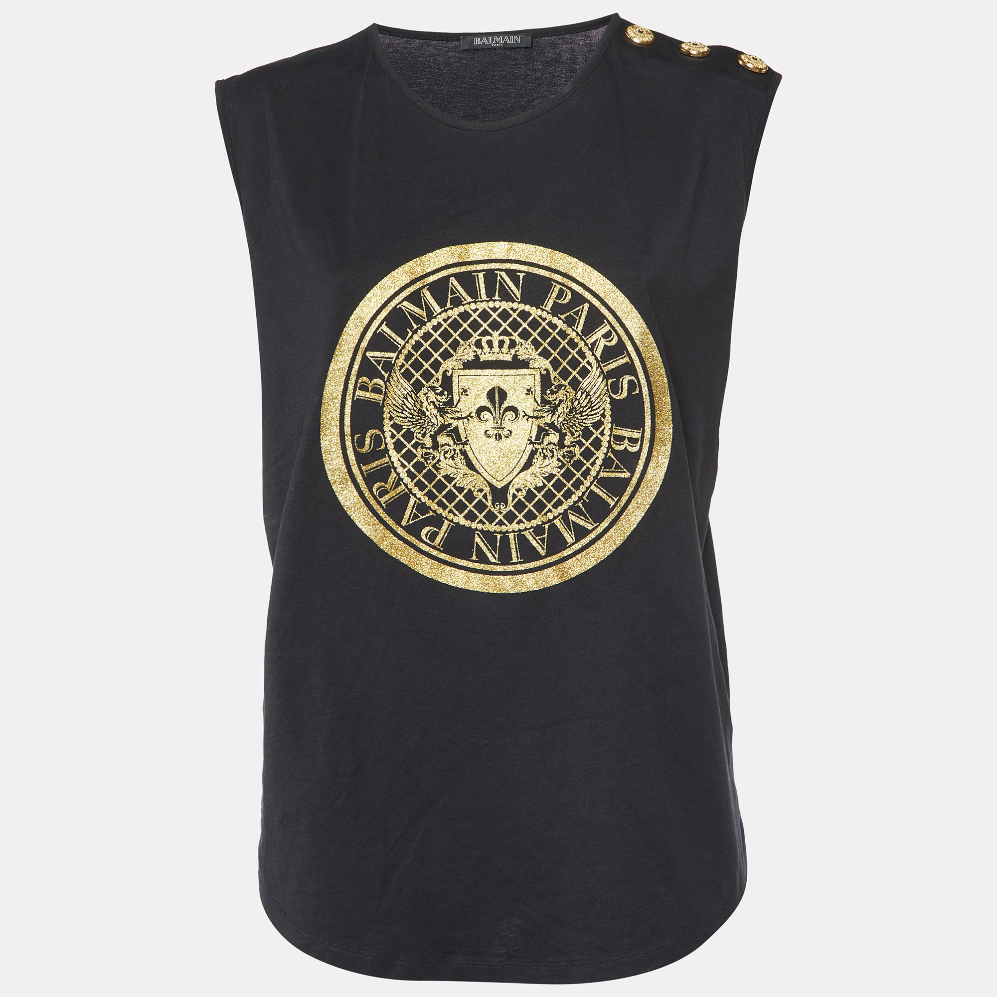 

Balmain Black Logo Print Cotton Sleeveless T-Shirt L