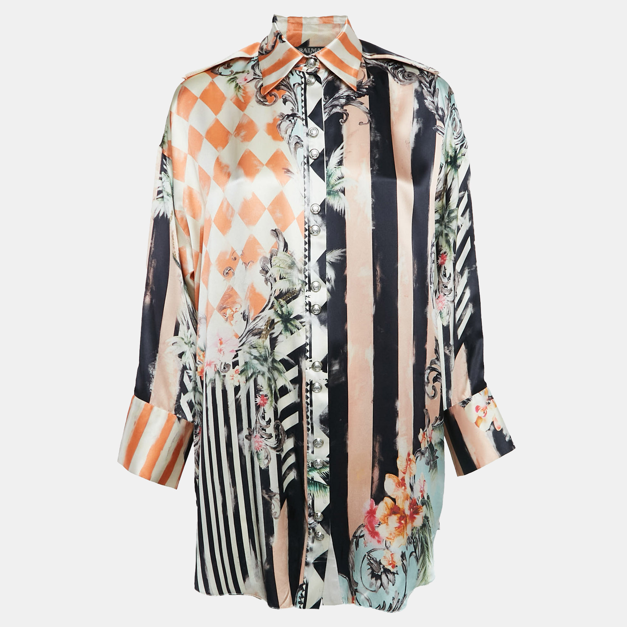 

Balmain Multicolor Printed Satin Silk Shirt S