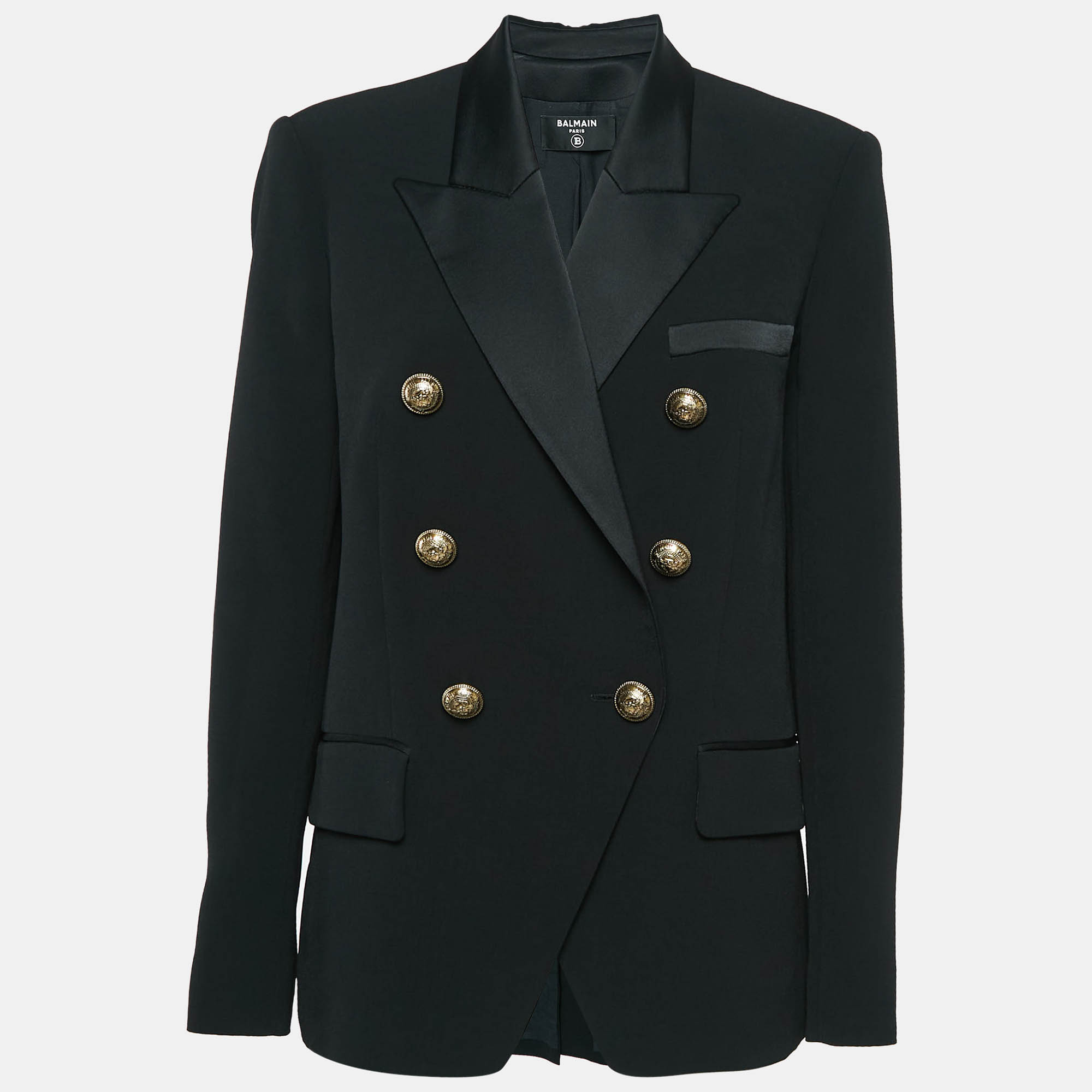 

Balmain Black Crepe Grain-de-poudre Button Detail Blazer S