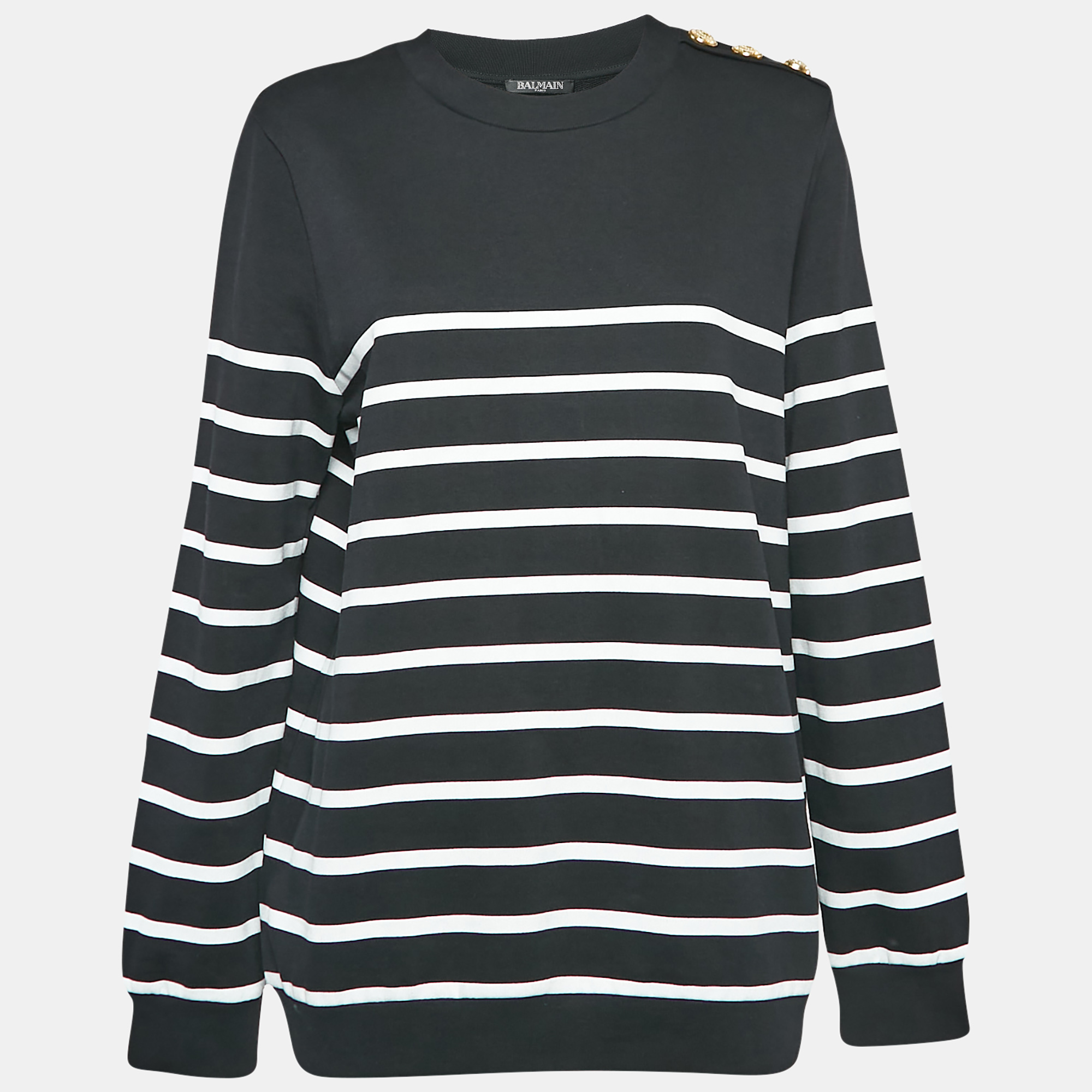 

Balmain Black Striped Cotton Knit Crew Neck Sweatshirt L