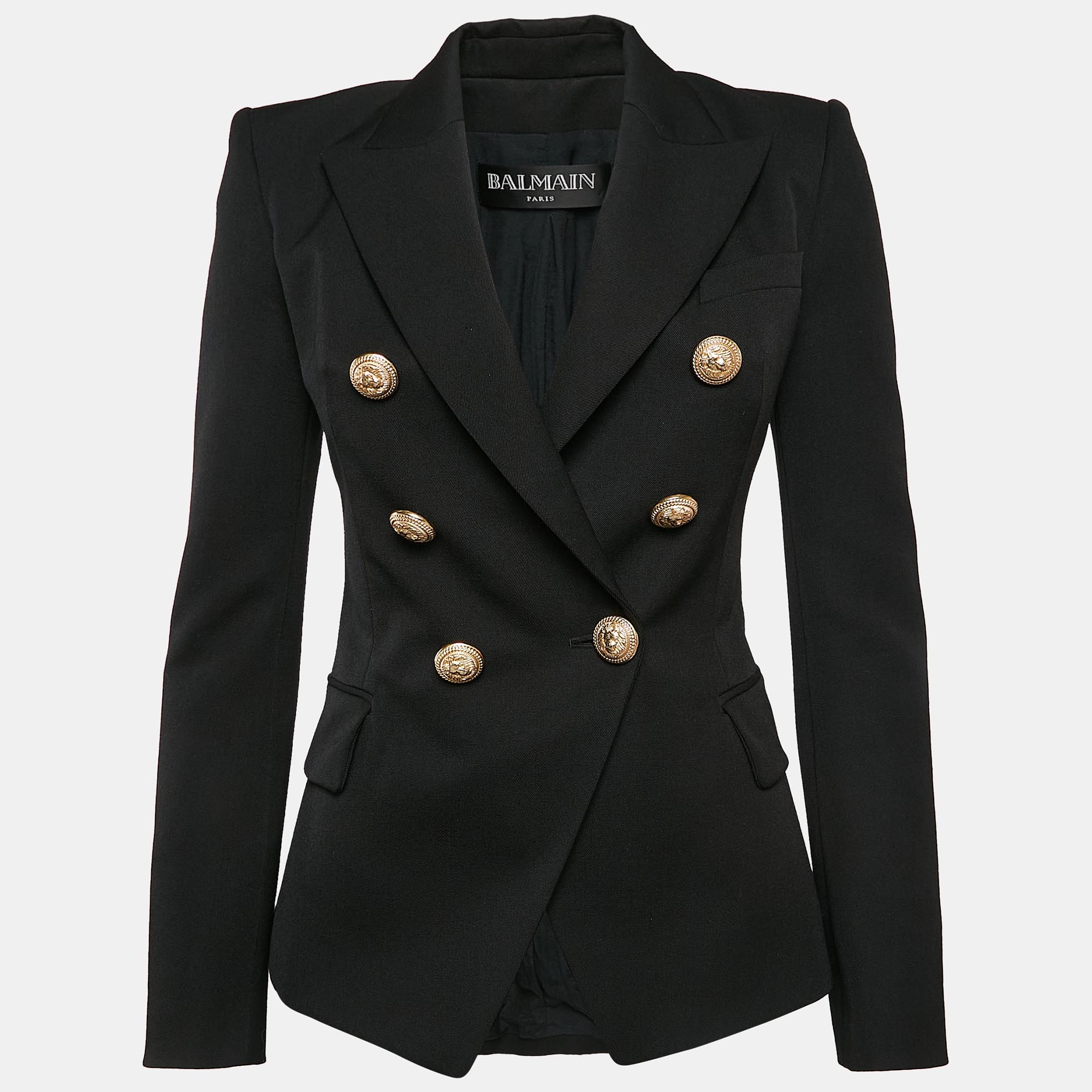 

Balmain Black Gabardine Wool Double-Breasted Blazer S