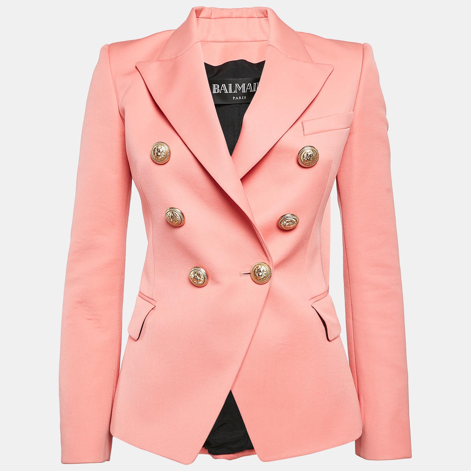 

: Balmain Pink Gabardine Wool Double-Breasted Blazer S