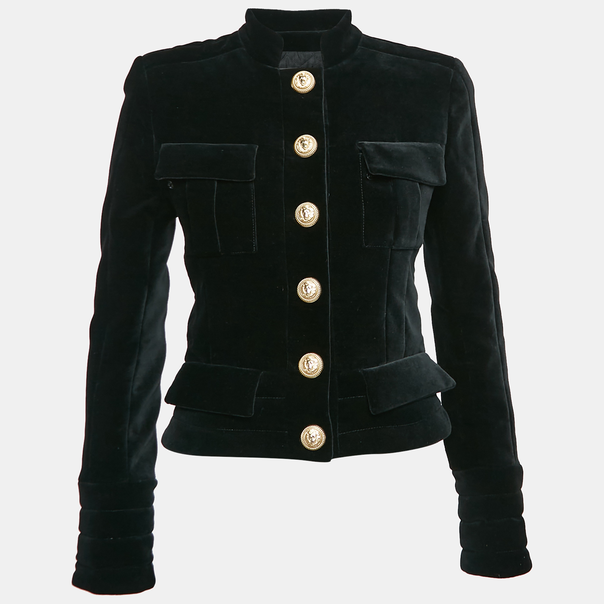 

Balmain Black Velvet Button Detail Single Breasted Jacket S