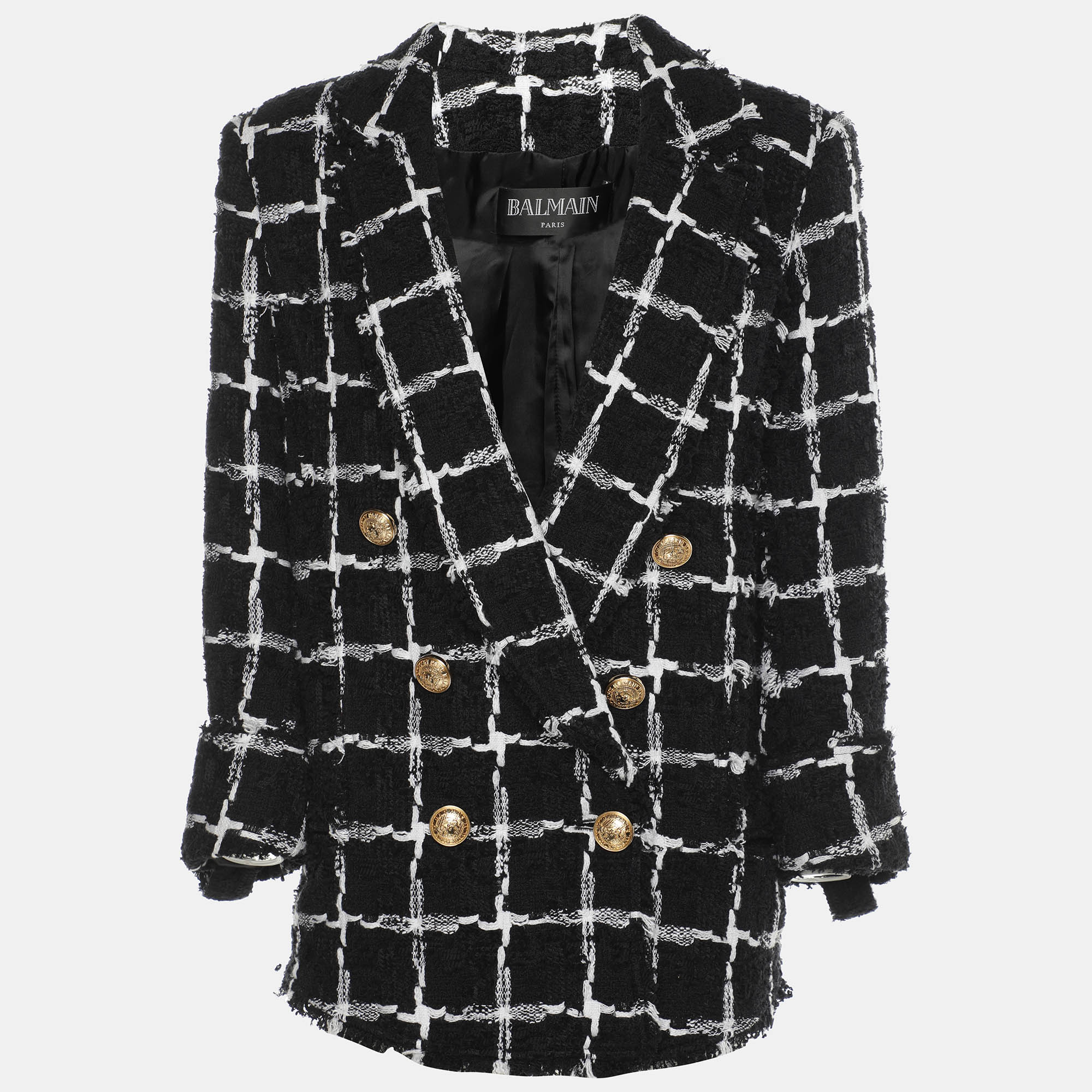 

Balmain Black/White Tweed Double Breasted Blazer L