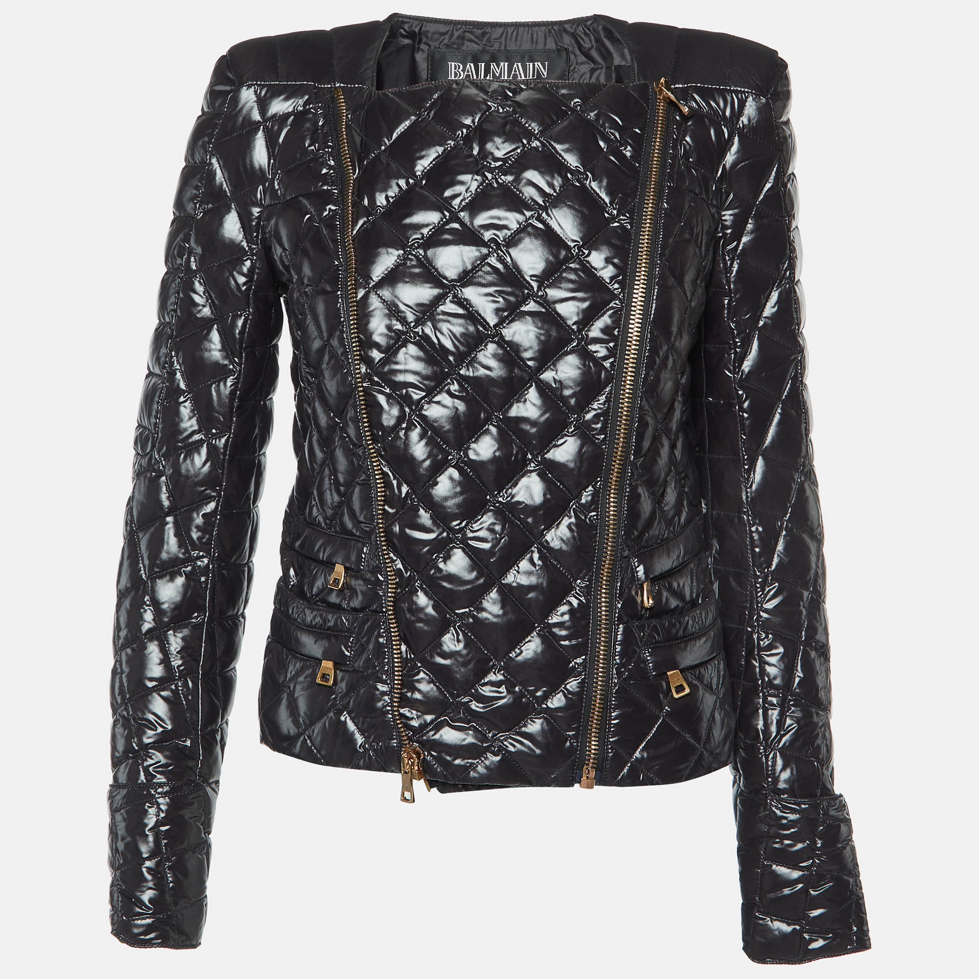 

Balmain Black Nylon Zip-Up Quilted Down Jacket M