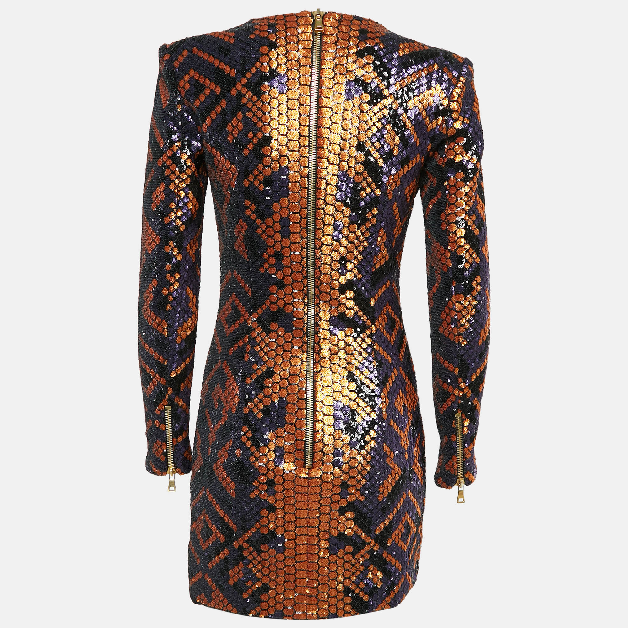Balmain Multicolor Snake Pattern Sequin Full Sleeve Mini Dress S 