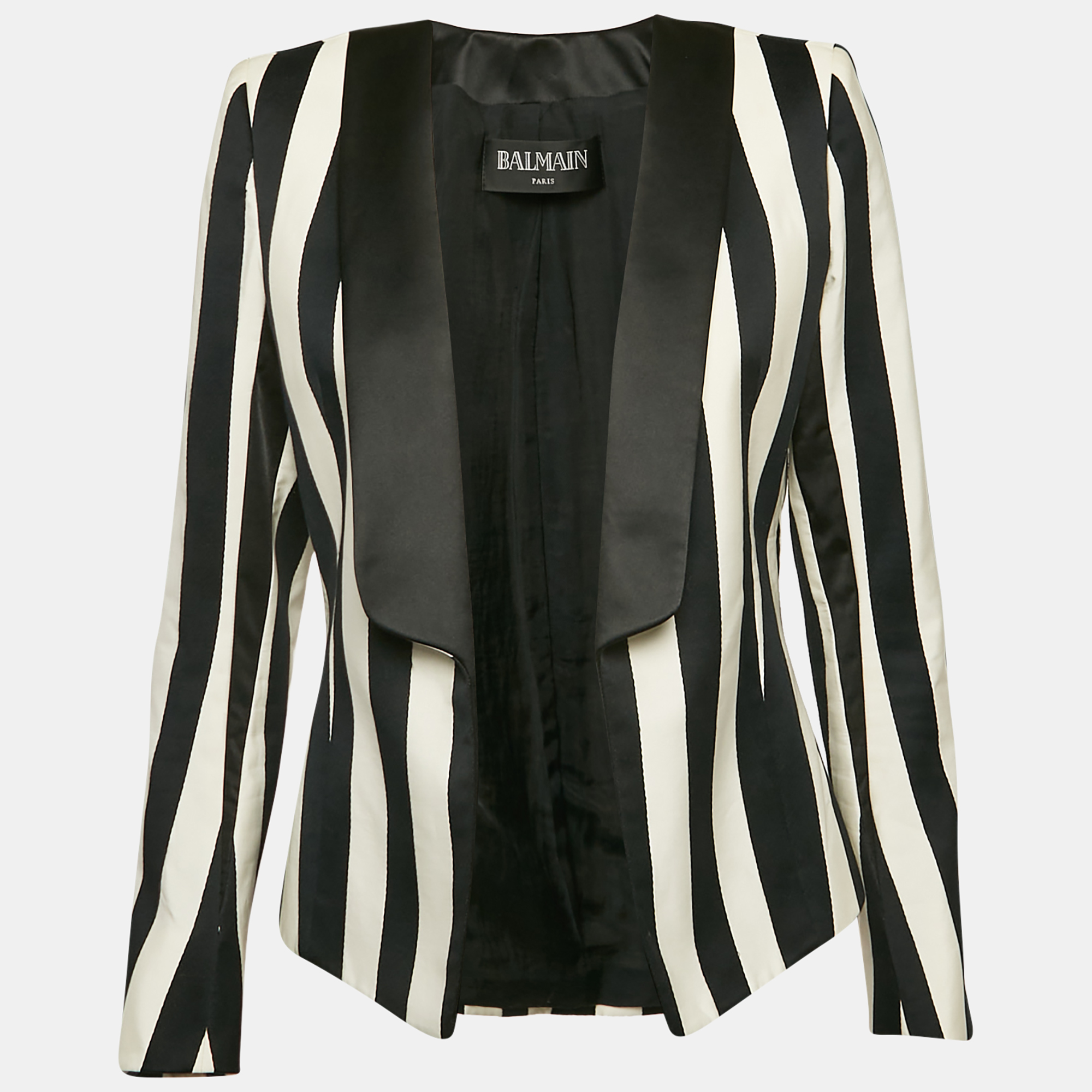 

Balmain Black/White Stripe Cotton Blend Open Front Blazer M