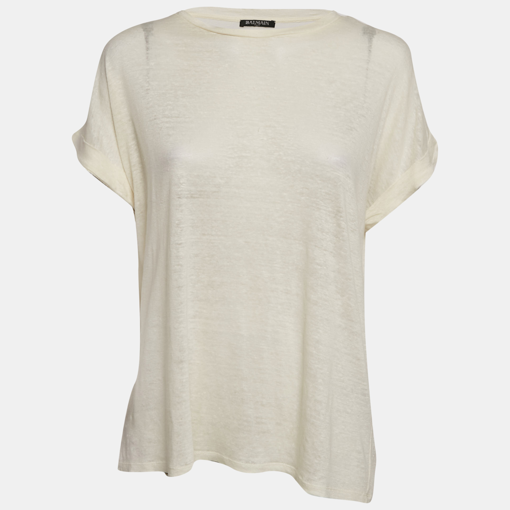 

Balmain Cream Linen Knit Short Sleeve Top L