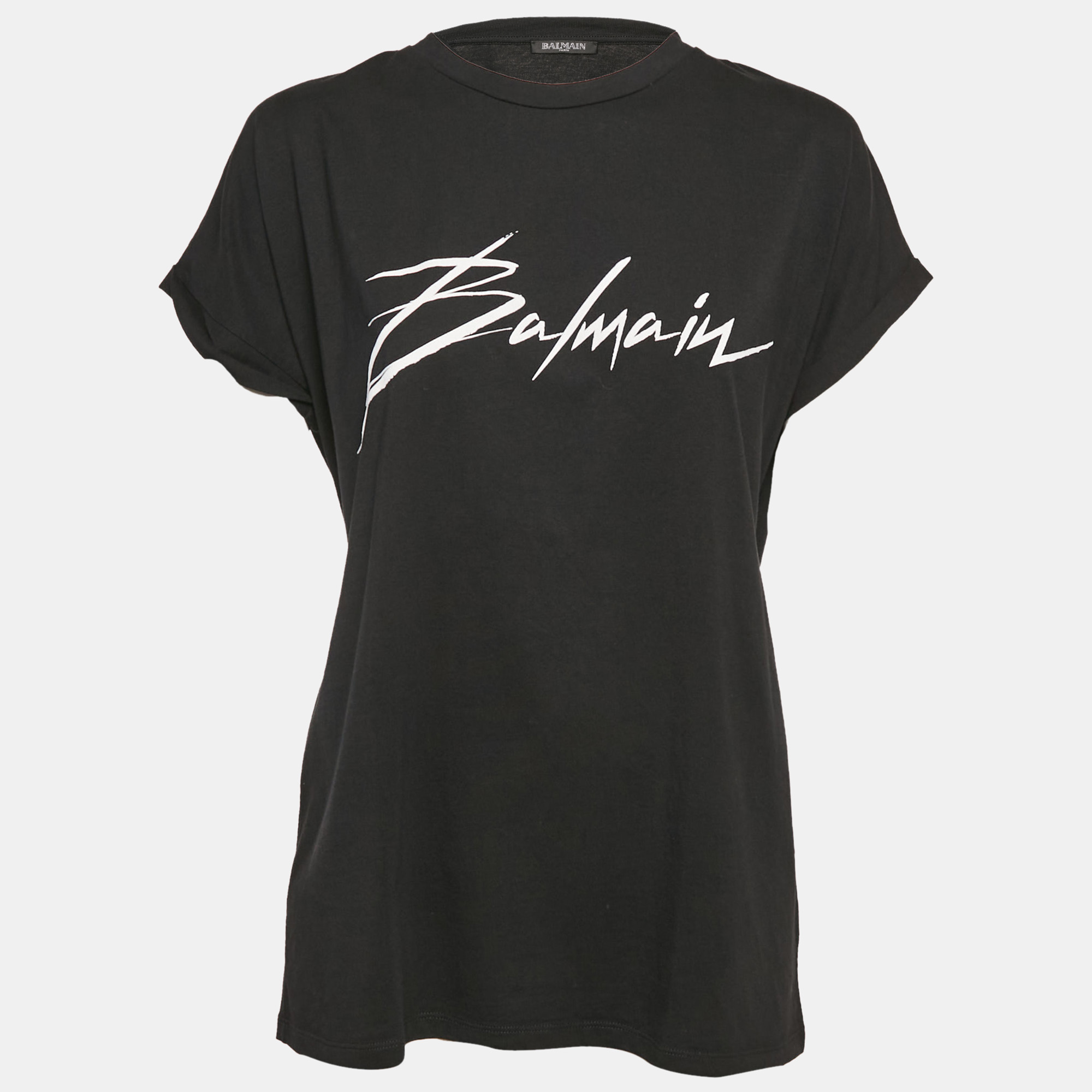 

Balmain Black Logo Print Cotton Crew Neck T-Shirt M