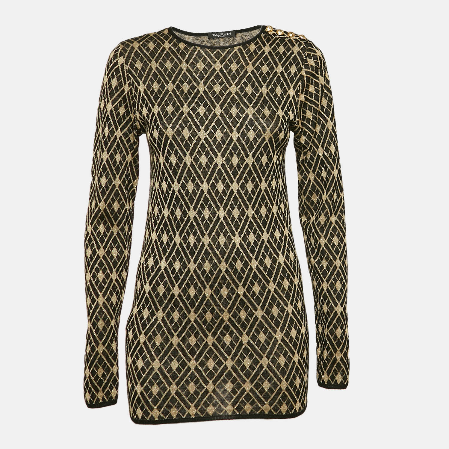 

Balmain Black/Gold Patterned Lurex Knit Jumper M