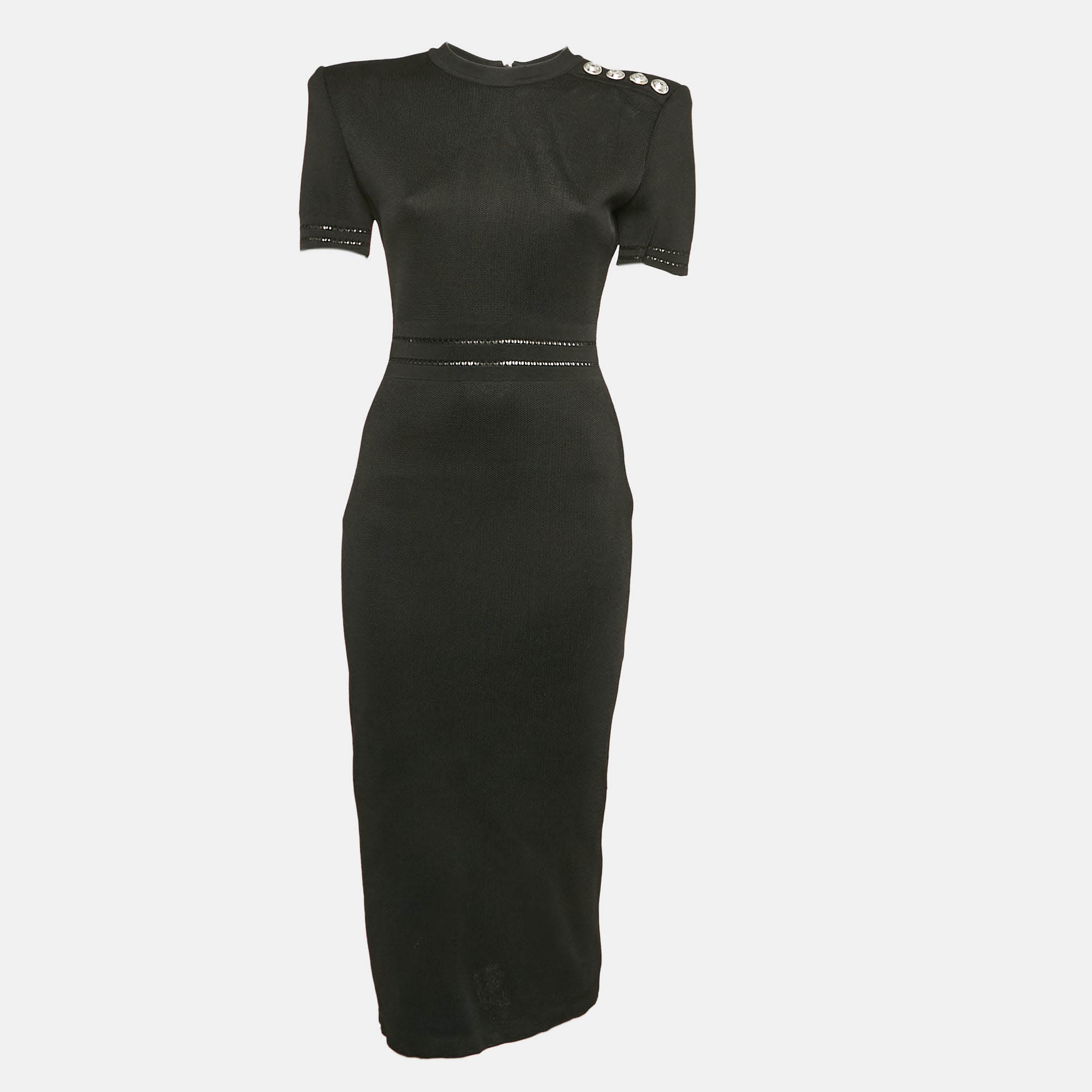 

Balmain Black Pique Knit Bodycon Midi Dress M