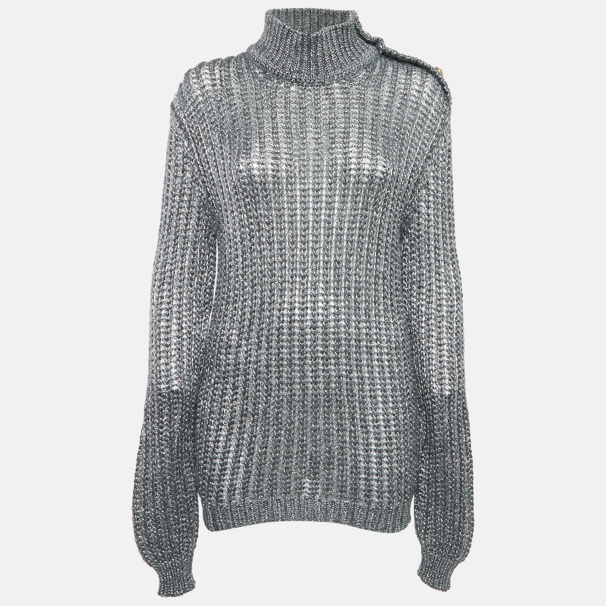 

Balmain Silver/Grey Lurex Knit High Neck Jumper L