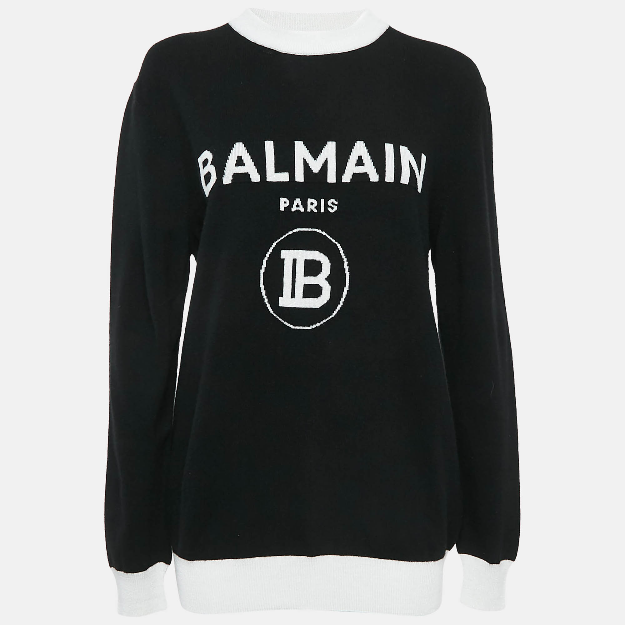 

Balmain Black Logo Pattern Wool Knit Sweater S