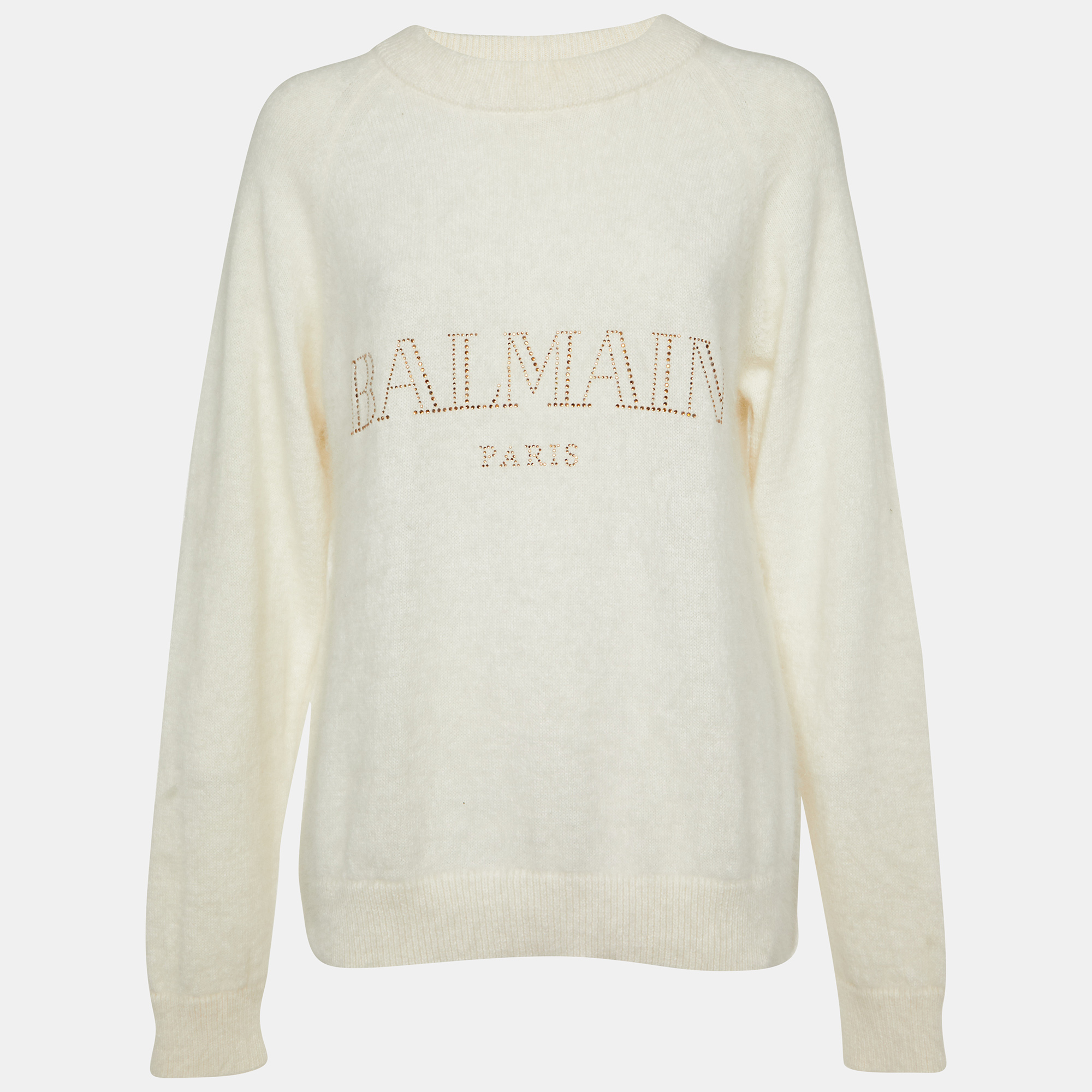 

Balmain Off-White Logo Embellished Wool Pullover M