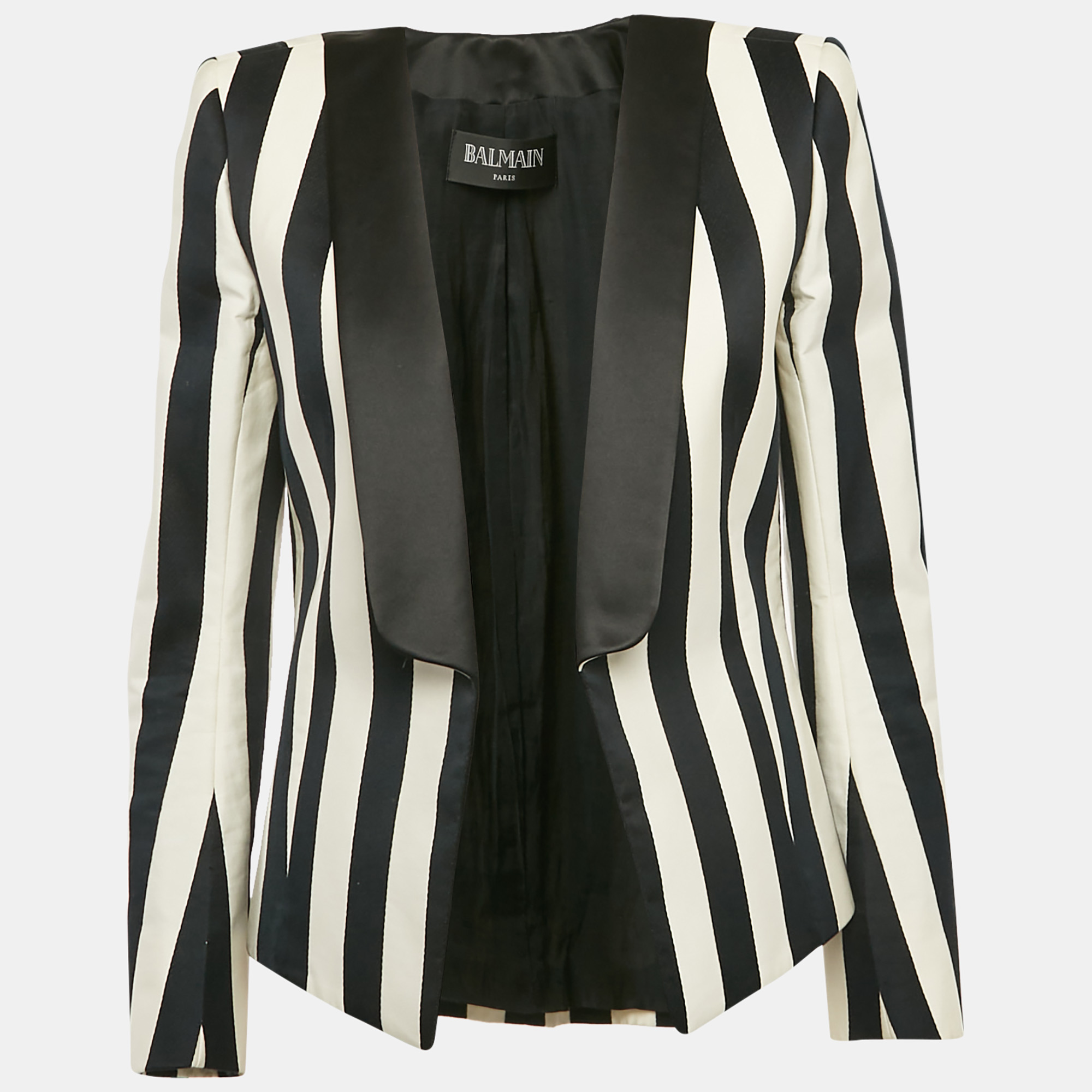 

Balmain Black/White Stripe Cotton Blend Open Front Blazer M