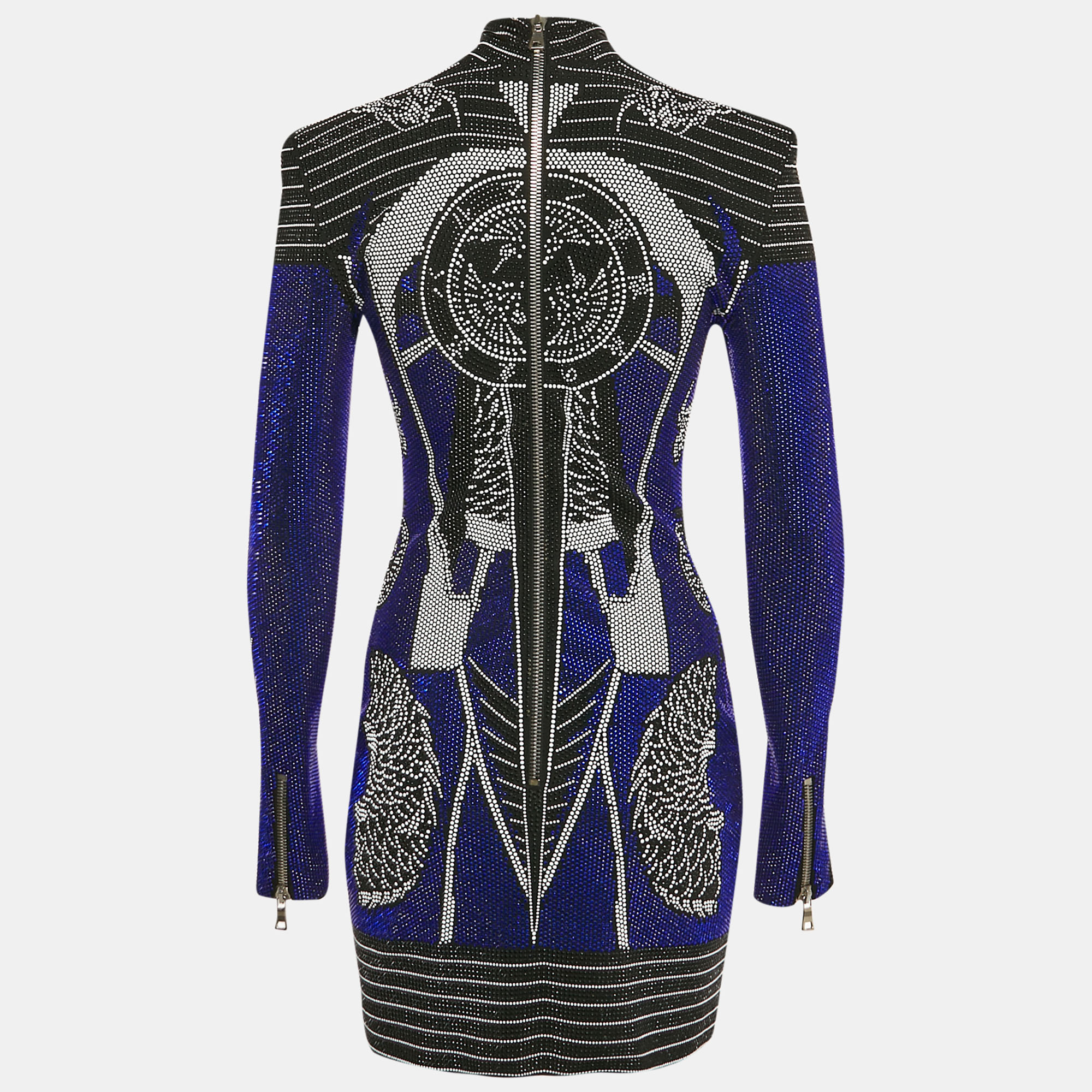 Balmain Blue/Multicolor Studded Mini Bodycon Dress M 