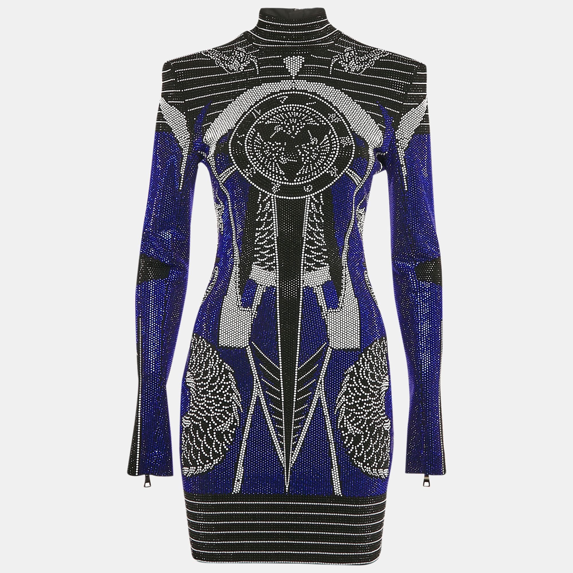 

Balmain Blue/Multicolor Studded Mini Bodycon Dress M