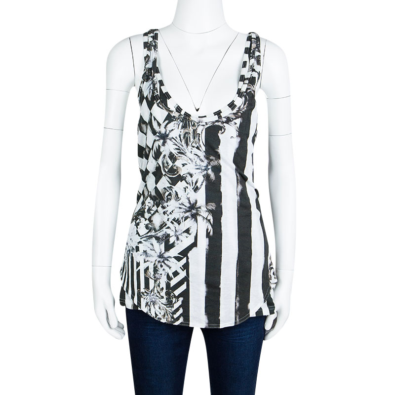 

Balmain Monochrome Printed Cotton Tank Top, Multicolor