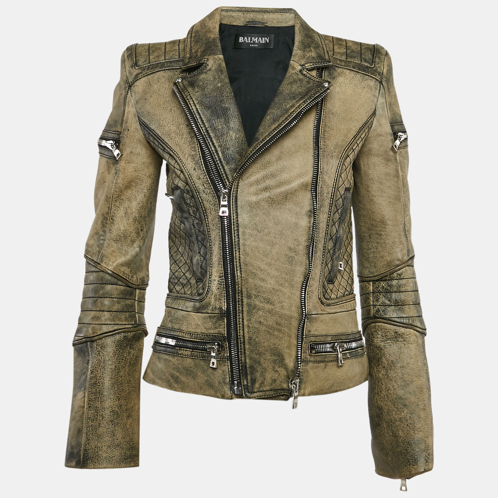 

Balmain Beige Leather Zip Up Jacket S