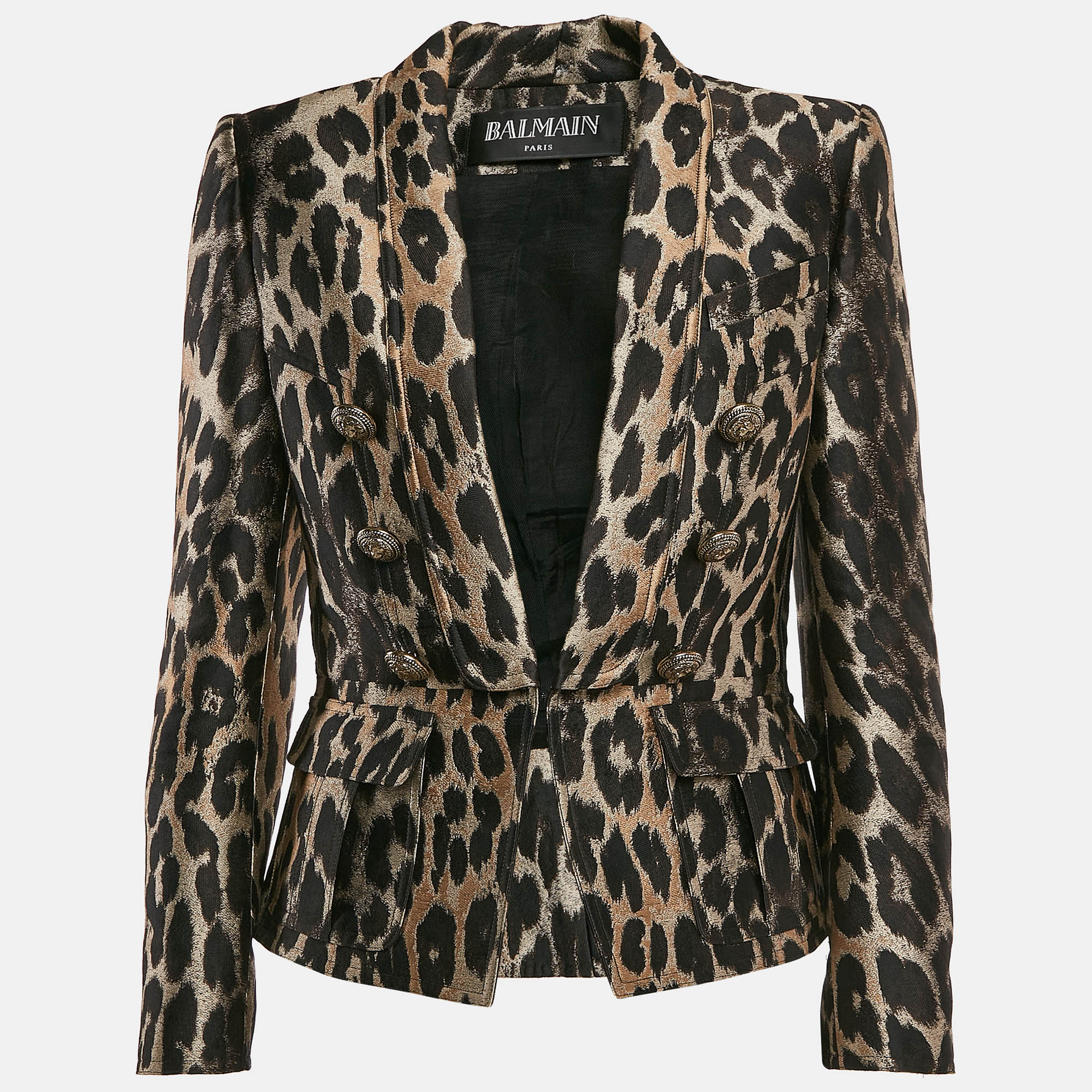 

Balmain Brown Leopard Pattern Jacquard Button Detail Blazer M