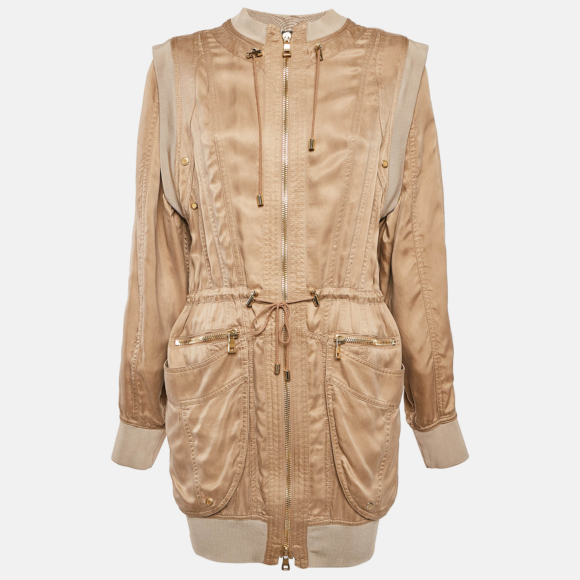 

Balmain Beige Gabardine Long Zip-Up Jacket S