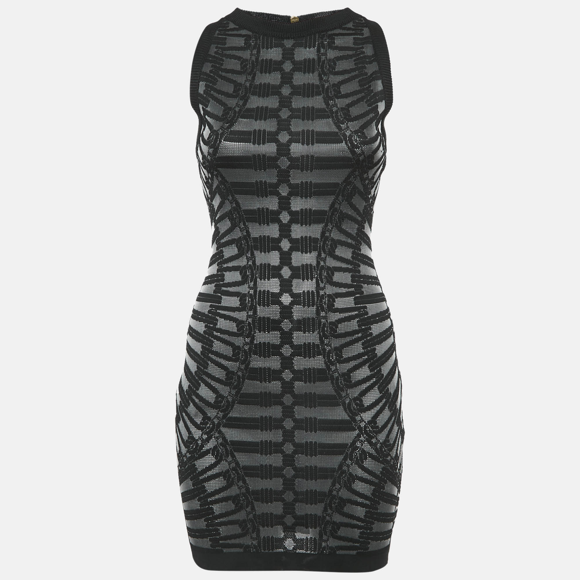 

Balmain Black Patterned Knit Sleeveless Mini Bodycon Dress S